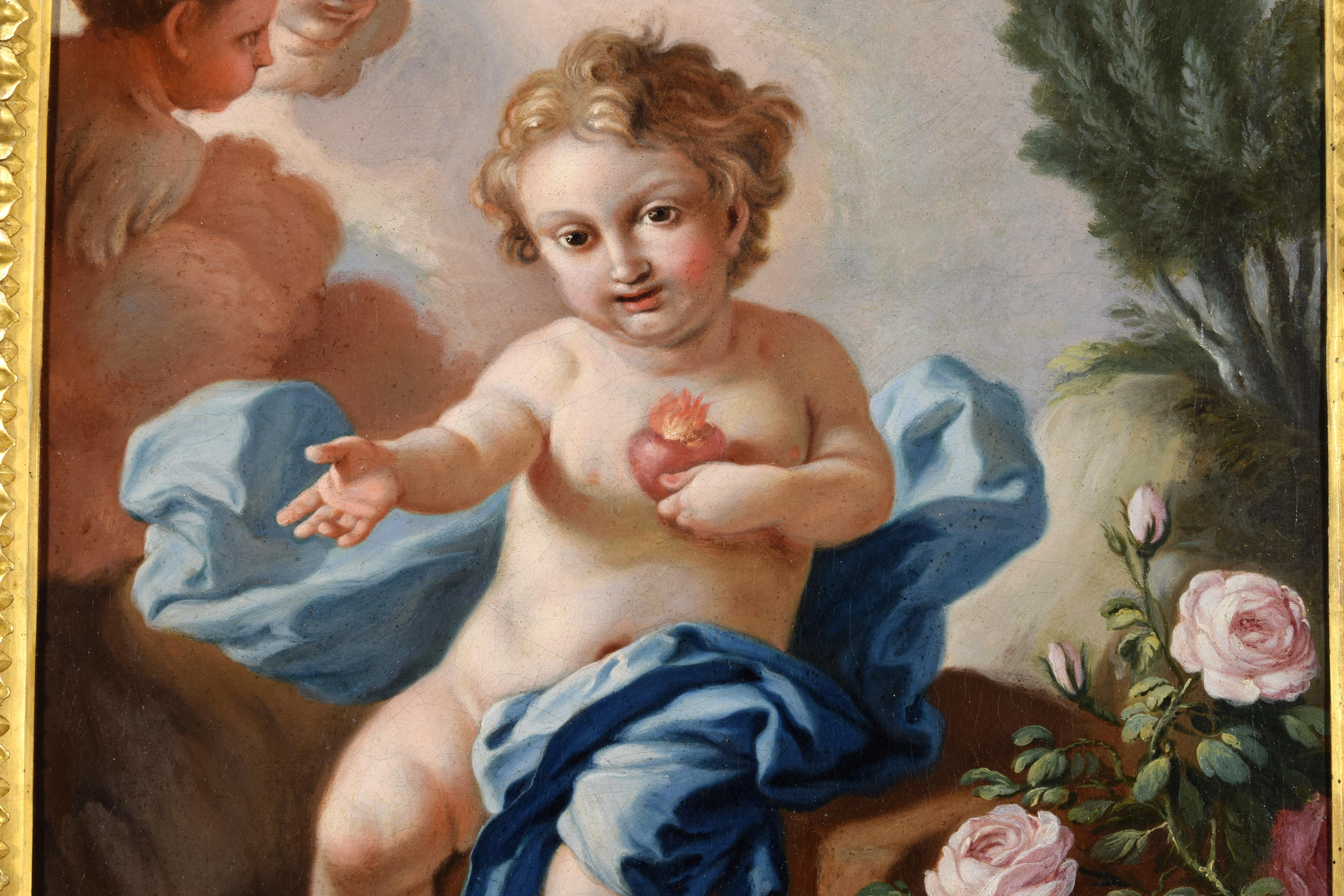 Italienisches Gemälde des 18. Jahrhunderts mit dem heiligen Herz des Kindes Jesus von Pietro Ba (Leinwand) im Angebot