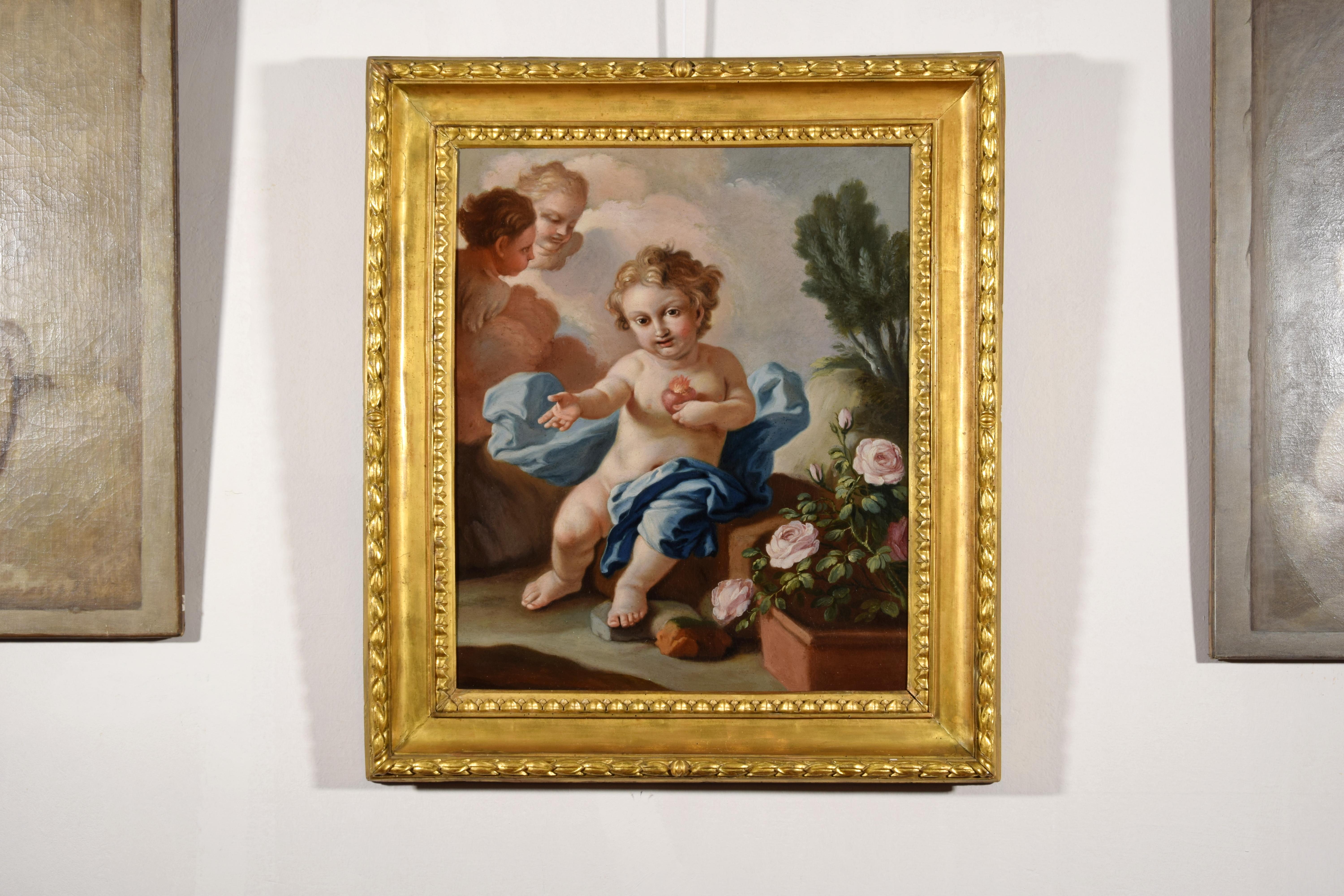 18th Century, Italian painting with Sacred Heart of the Child Jesus by Pietro Ba For Sale 1