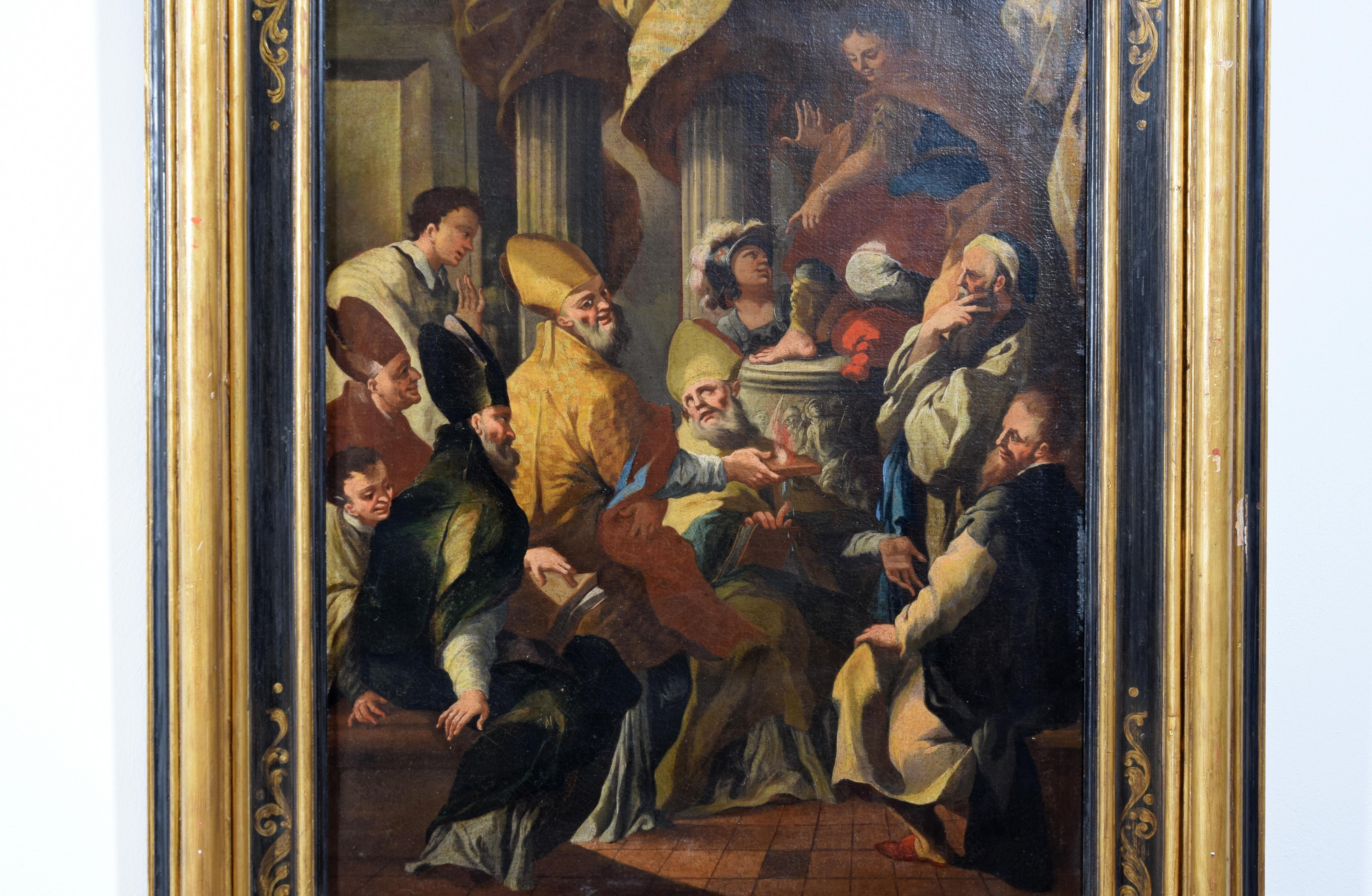 Hand-Painted 18th Century, Italian painting with Saint Nicholas and the miracle of the brick For Sale