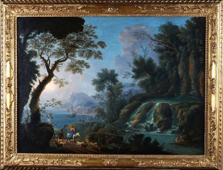 Figures in Classical Landscape
Italian School, 18th century
oil painting on canvas, framed
framed size: 31.5 x 42.25 inches
provenance: private collection, England (same family since 1930)
condition: relined canvas in excellent condition, presented
