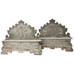 18th Century Italian Pair of Baroque Cassapanche Wooden Storage Benches