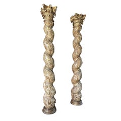 Coppia di colonne barocche in legno di pino del XVIII secolo - Colonne ritorte antiche