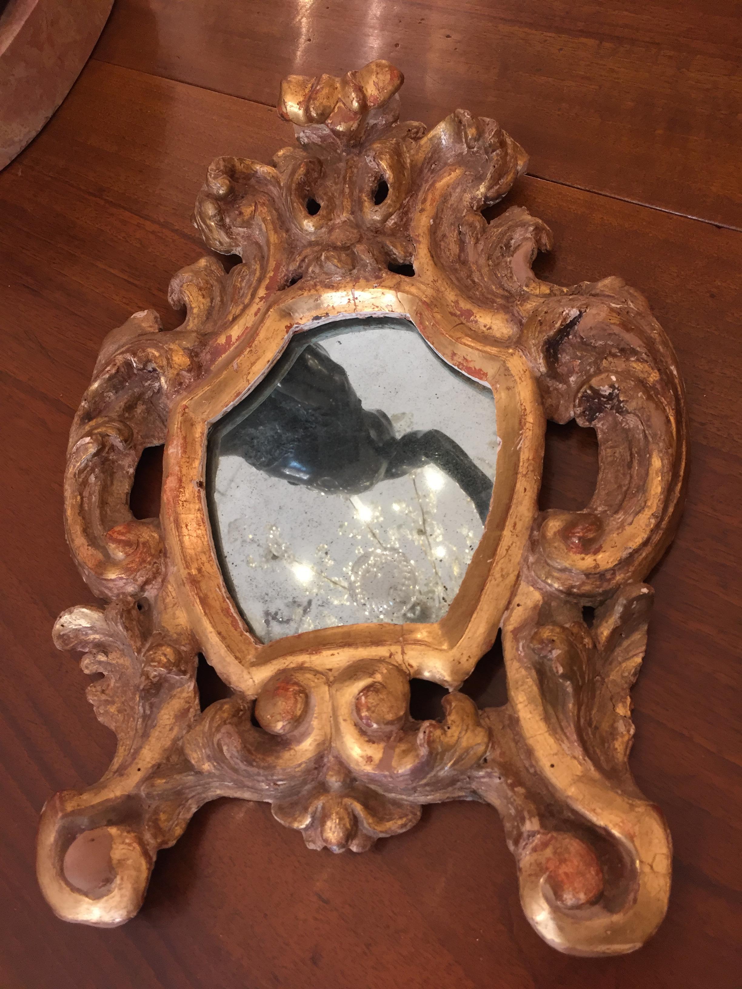 18th Century Italian Pair of Gilt Frames Small Louis XV Carved Mirrors 6