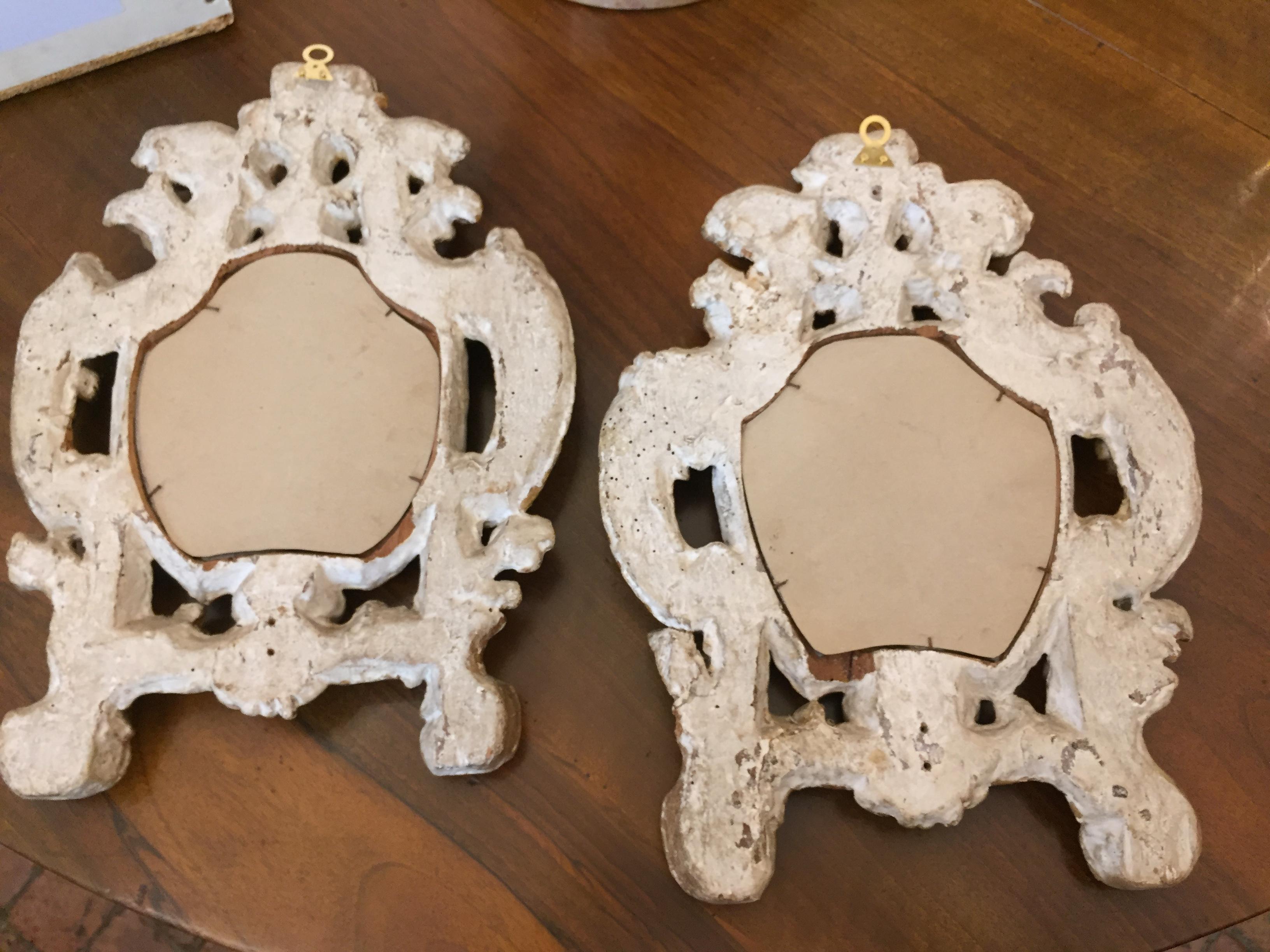 18th Century Italian Pair of Gilt Frames Small Louis XV Carved Mirrors 9