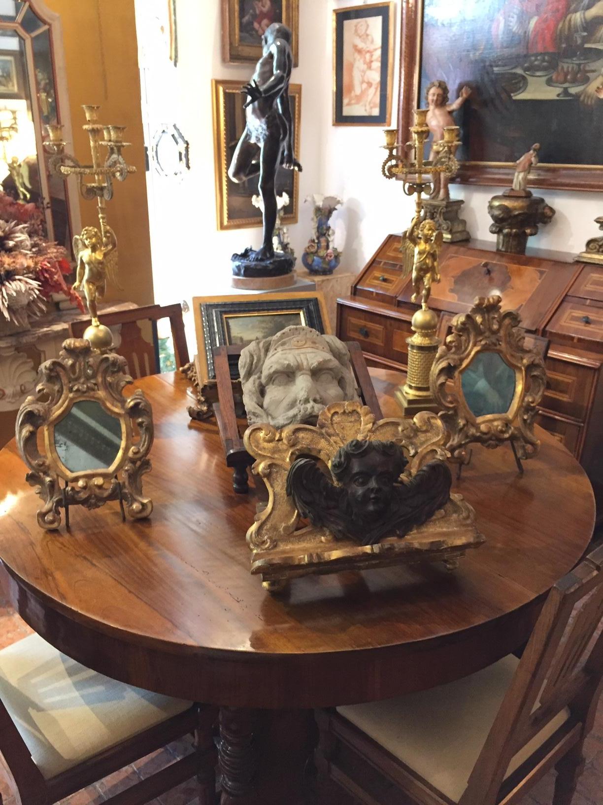 18th Century and Earlier 18th Century Italian Pair of Gilt Frames Small Louis XV Carved Mirrors