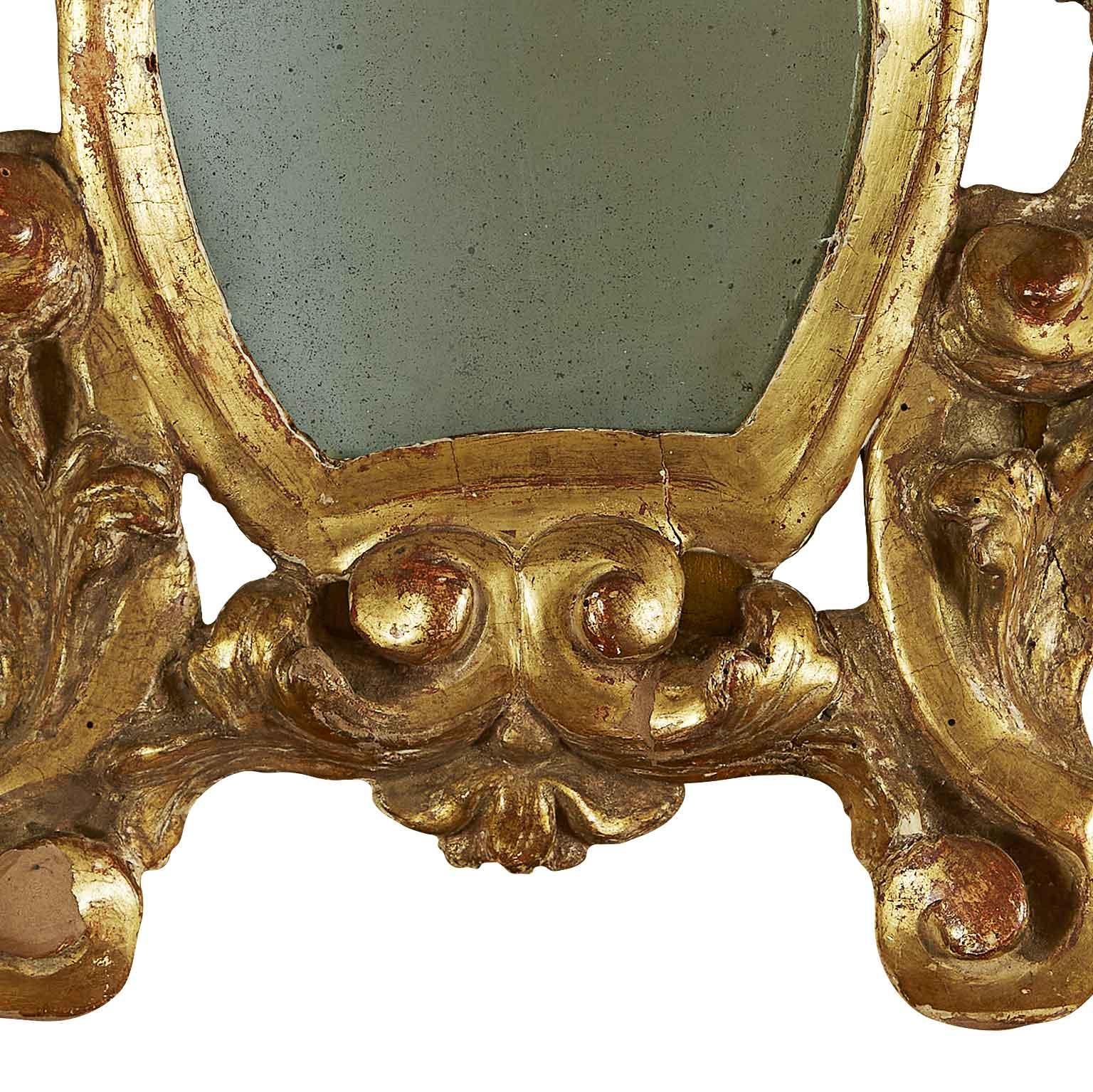 Pine 18th Century Italian Pair of Gilt Frames Small Louis XV Carved Mirrors