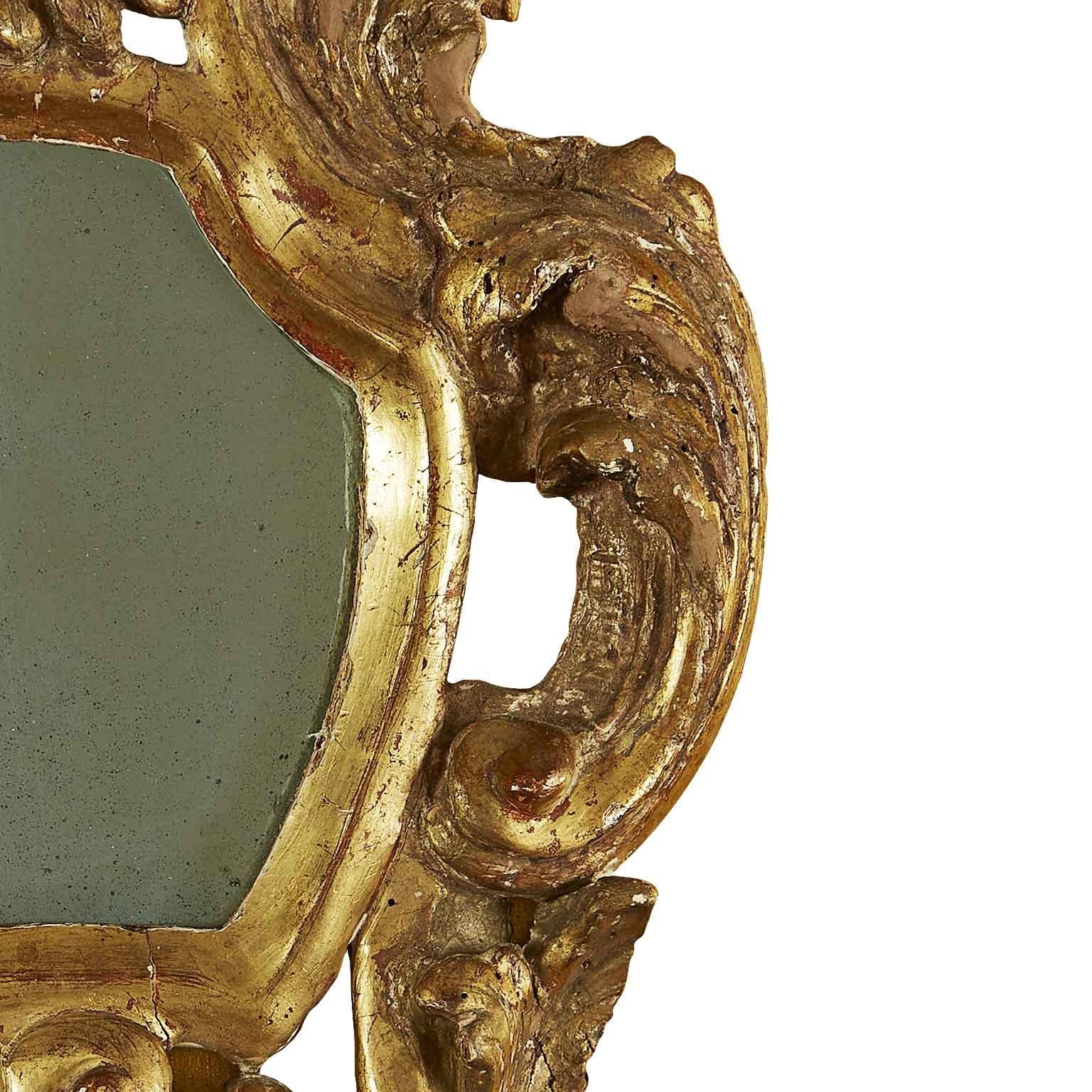 18th Century Italian Pair of Gilt Frames Small Louis XV Carved Mirrors 3