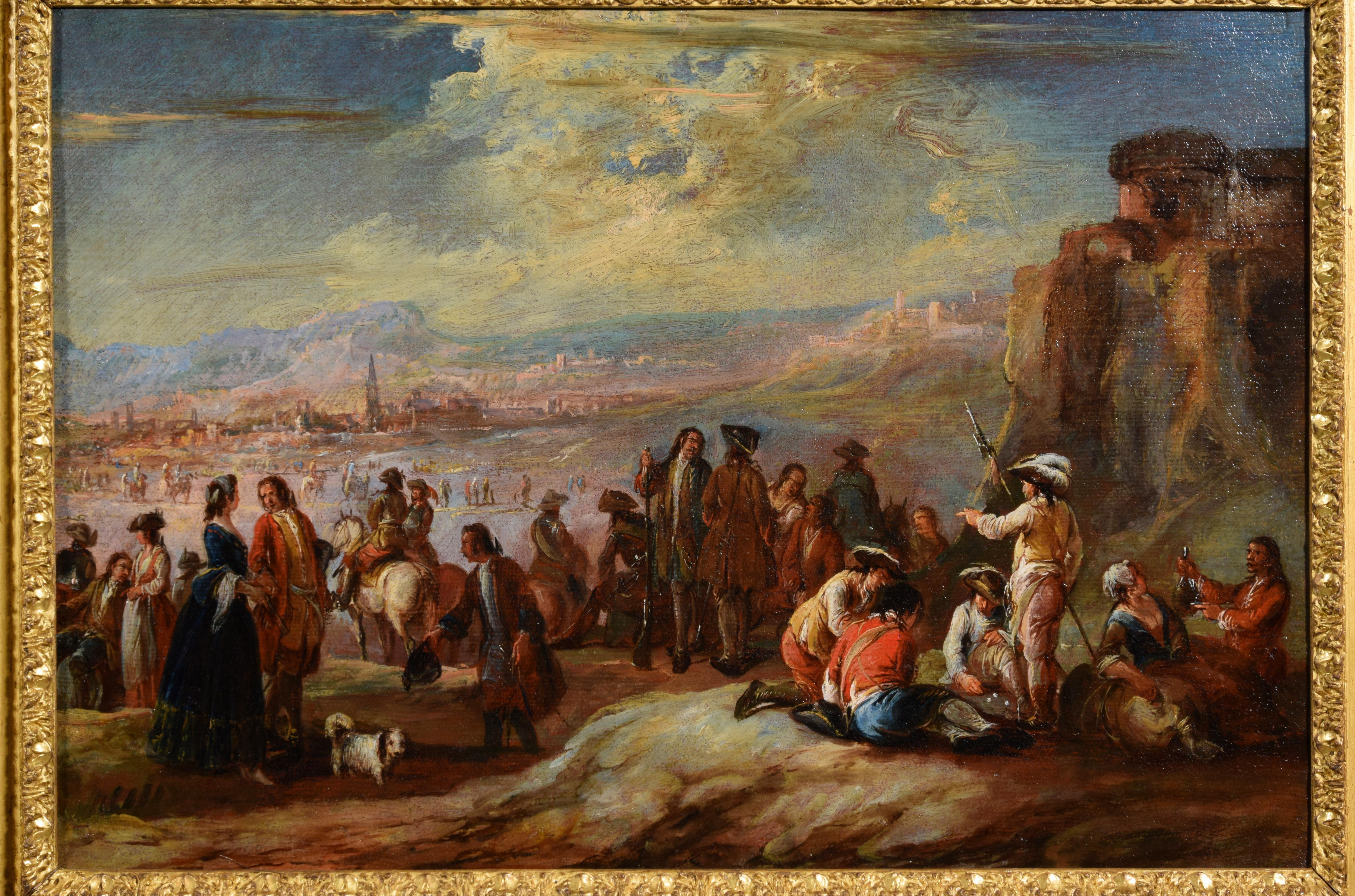 18th Century, Italian Pair of Oil on Canvas Paintings by Francesco Simonini For Sale 1