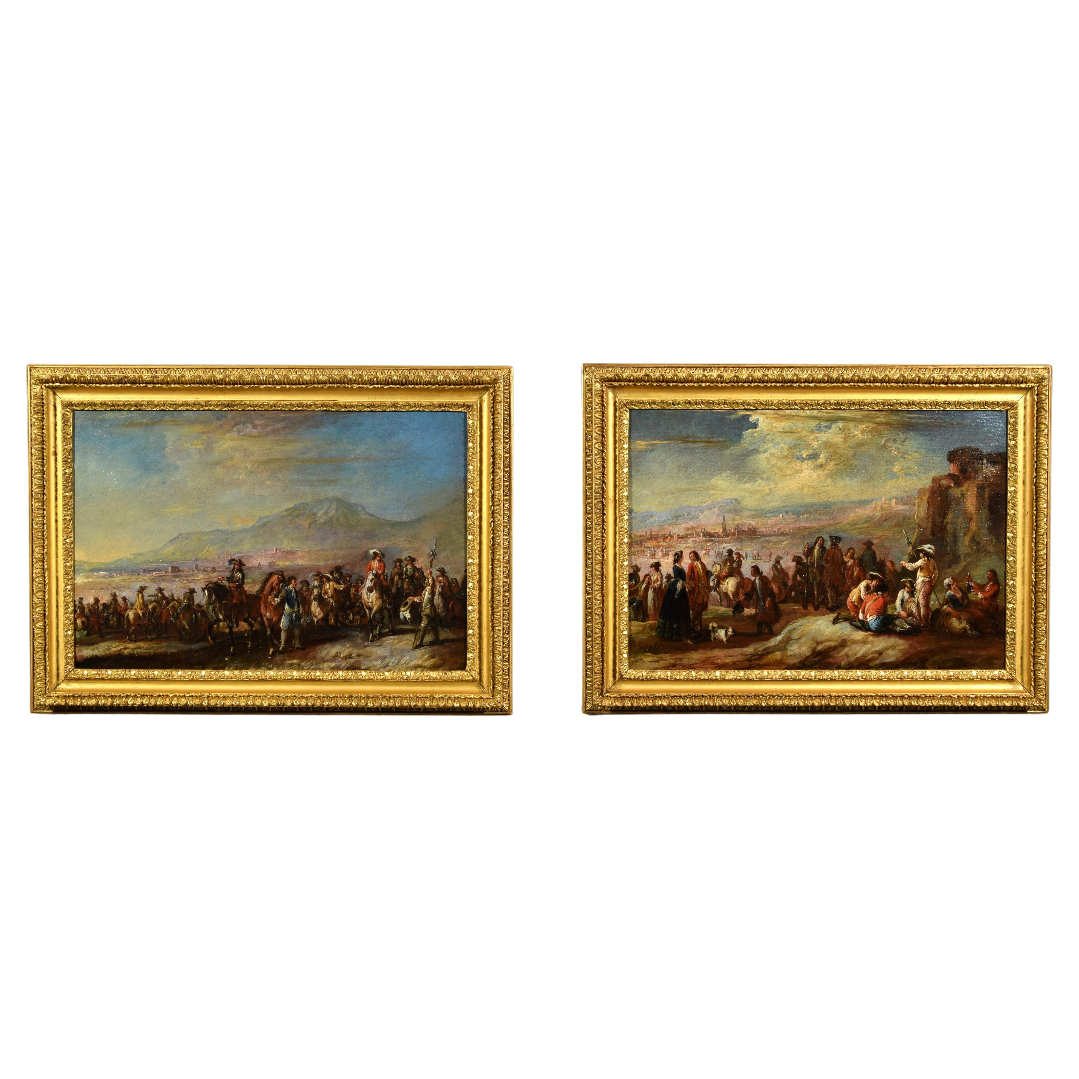 18th Century, Italian Pair of Oil on Canvas Paintings by Francesco Simonini For Sale