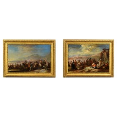 Paire de peintures italiennes à l'huile sur toile du 18ème siècle par Francesco Simonini