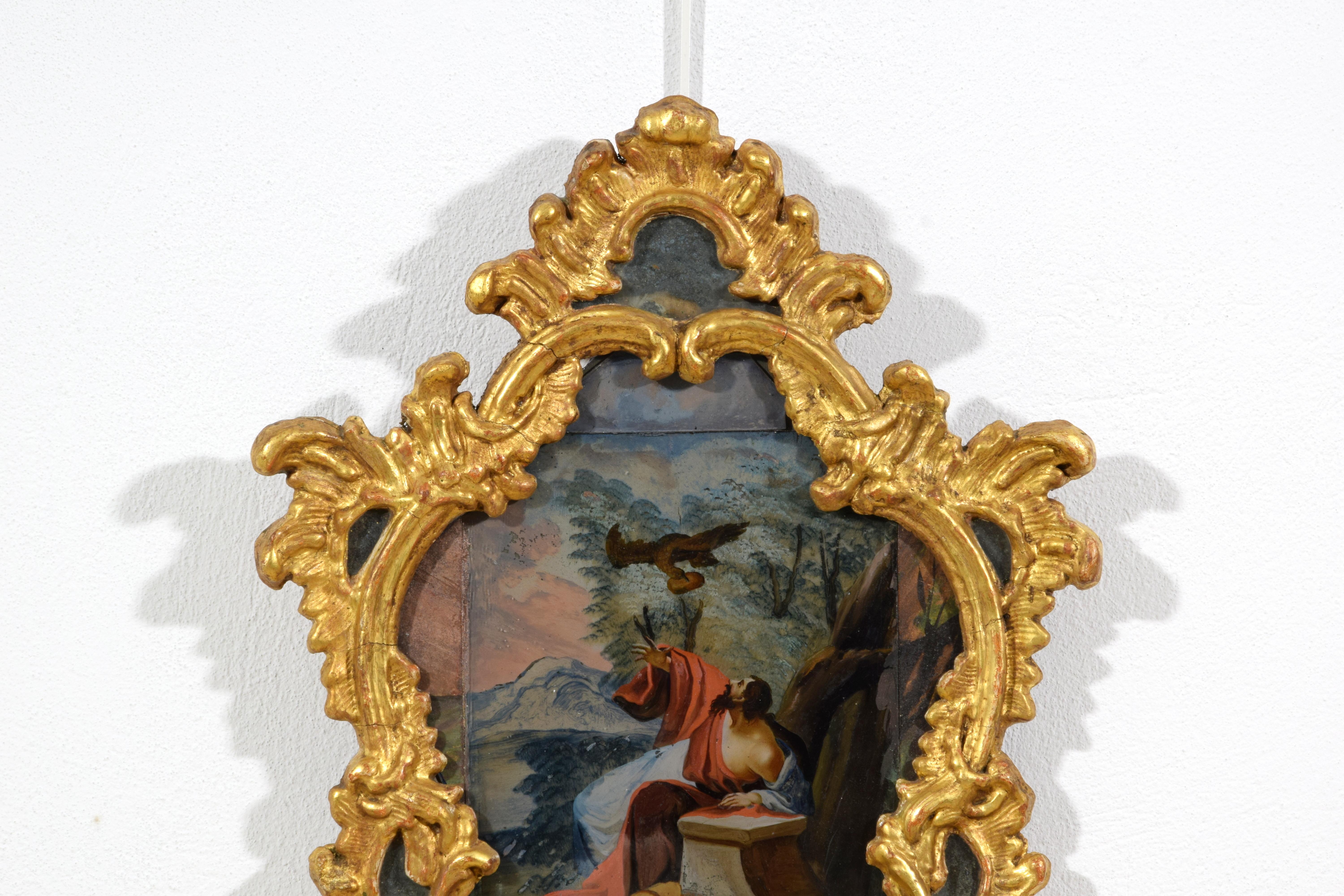 18th Century, Italian Pair of Paintings on Glass in Giltwood Frames For Sale 10