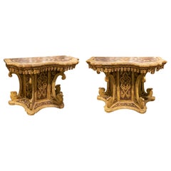 18th Century Italian Pair of Polychrome Consoles