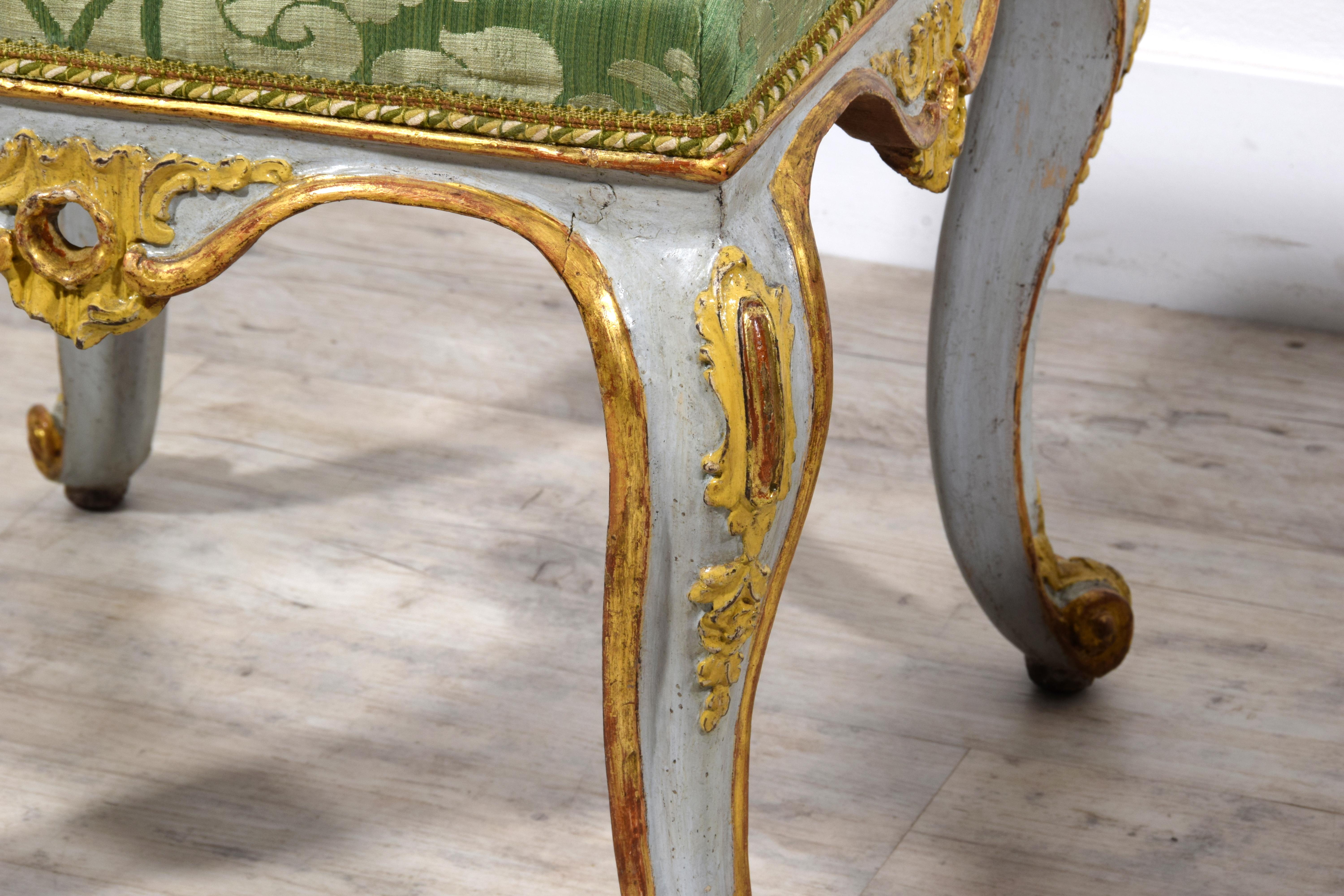 18th century, Italian Pair of Rococo Lacquered and Gilt Wood Stools For Sale 14