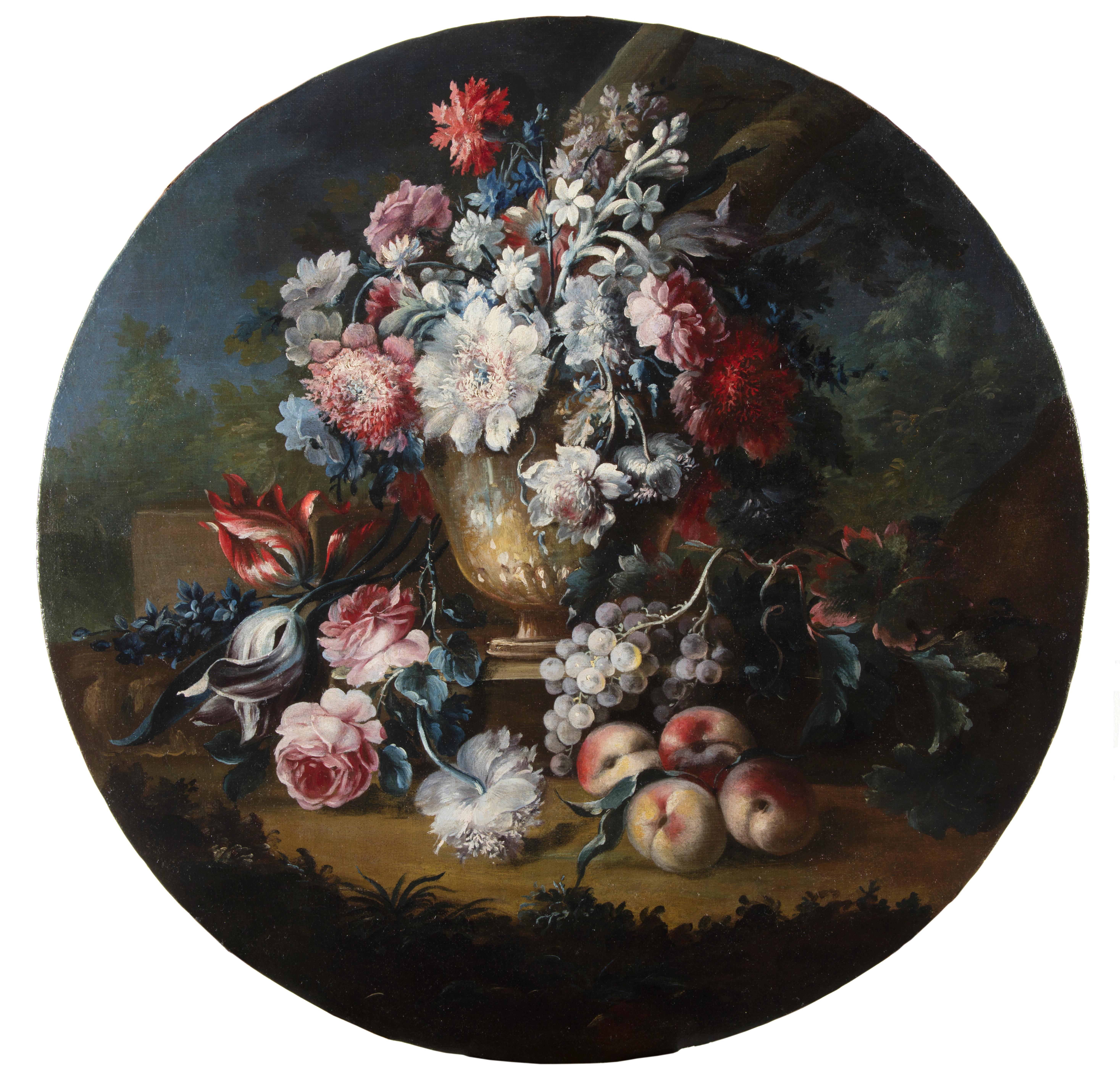 Dipinto a mano Natura morta con fiori di Michele Antonio Rapos, 18° secolo, Italia in vendita