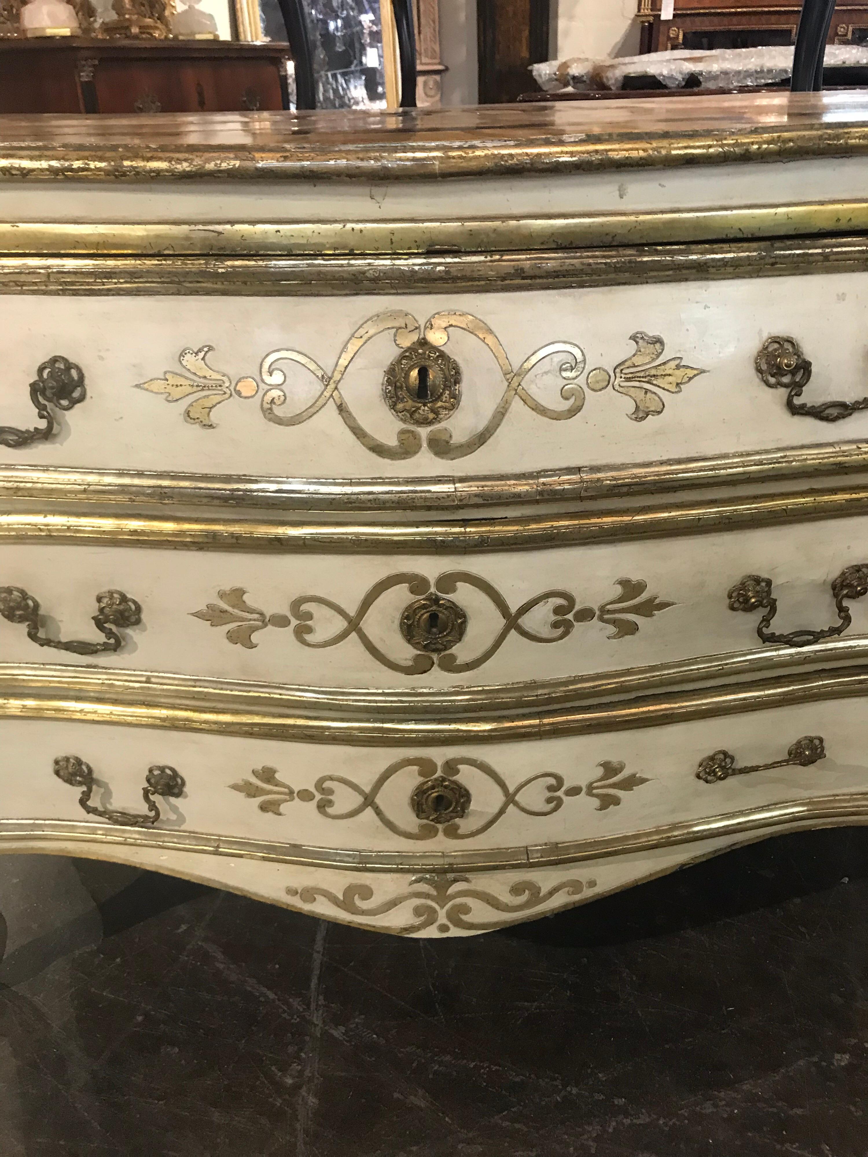 Hand-Painted 18th Century Italian Parcel Gilt Bombe’ Shaped Commode