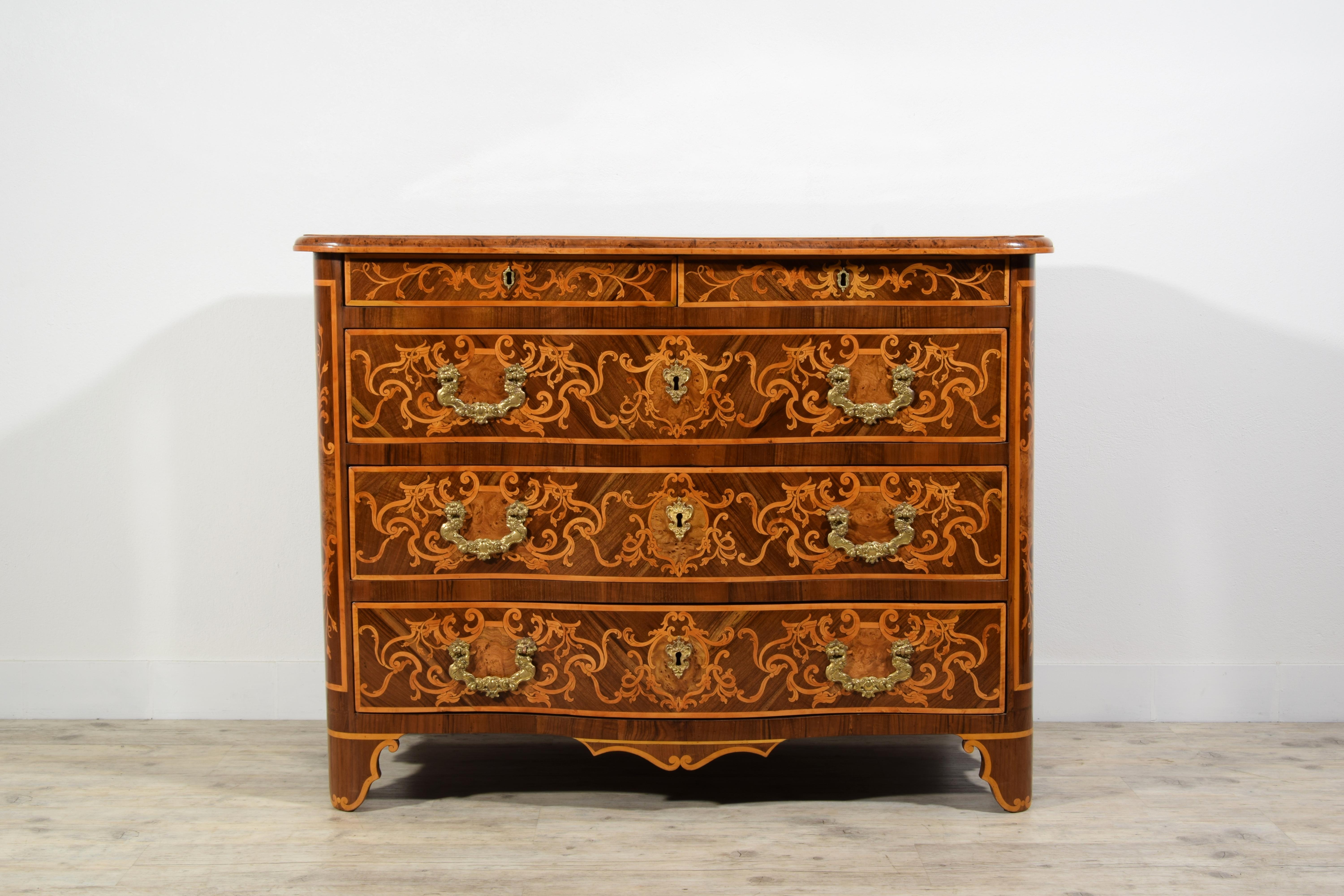 Hand-Carved 18th Century Italian Paved and Inlaid Wood Chest of Drawers