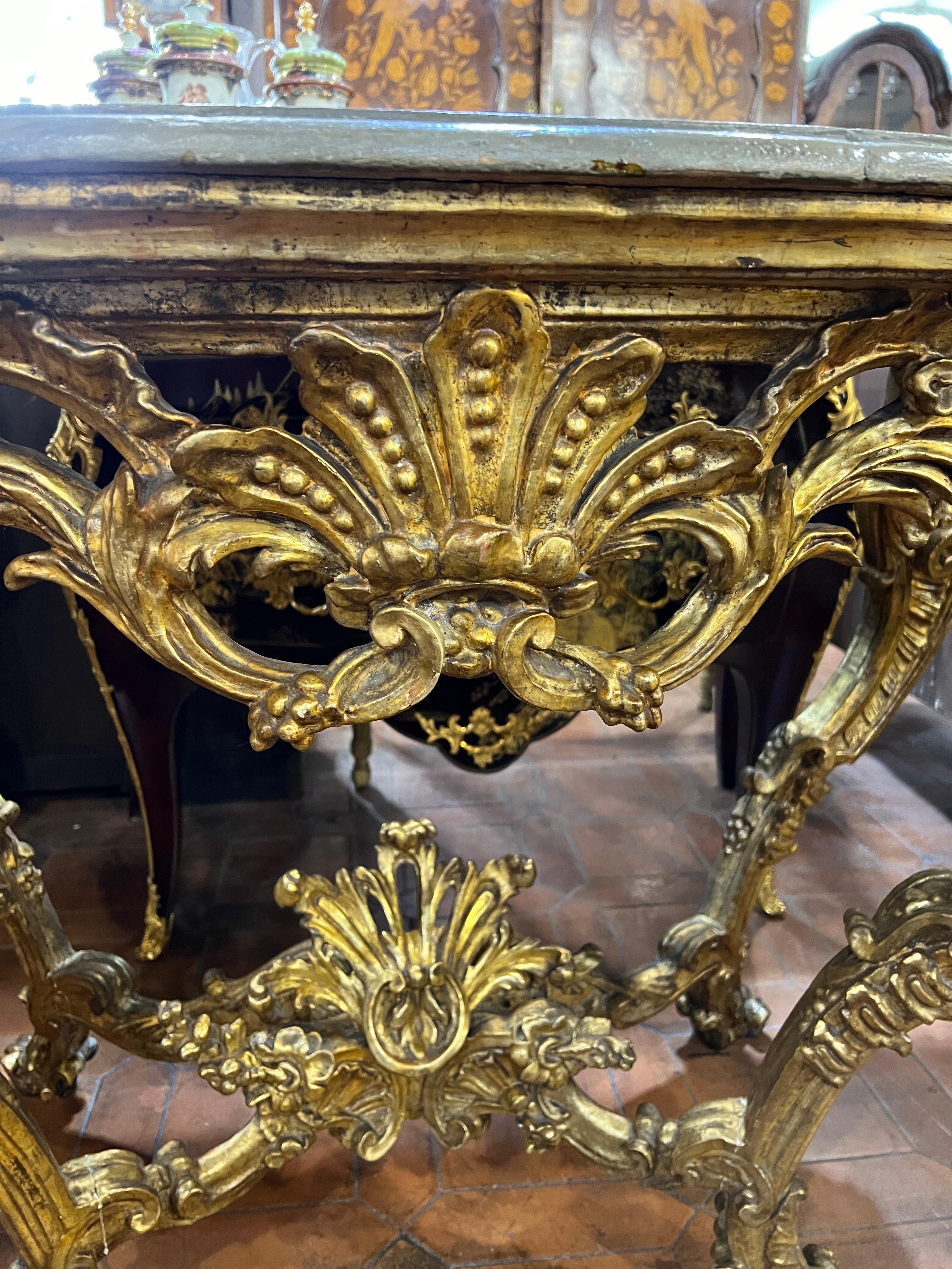 18th Century Italian Piedimont Louis XV Gilt Hand Carved Console 1700 In Good Condition In Roma, RM