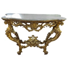 18th Century Italian Piedimont Louis XV Gilt Hand Carved Console 1700 18th Century Italian Piedimont Louis XV Gilt Hand Carved Console 1700