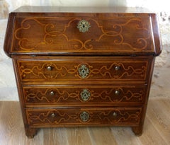 18th Century Italian Baroque Inlaid Walnut Drop-Front Secretary Desk / Commode