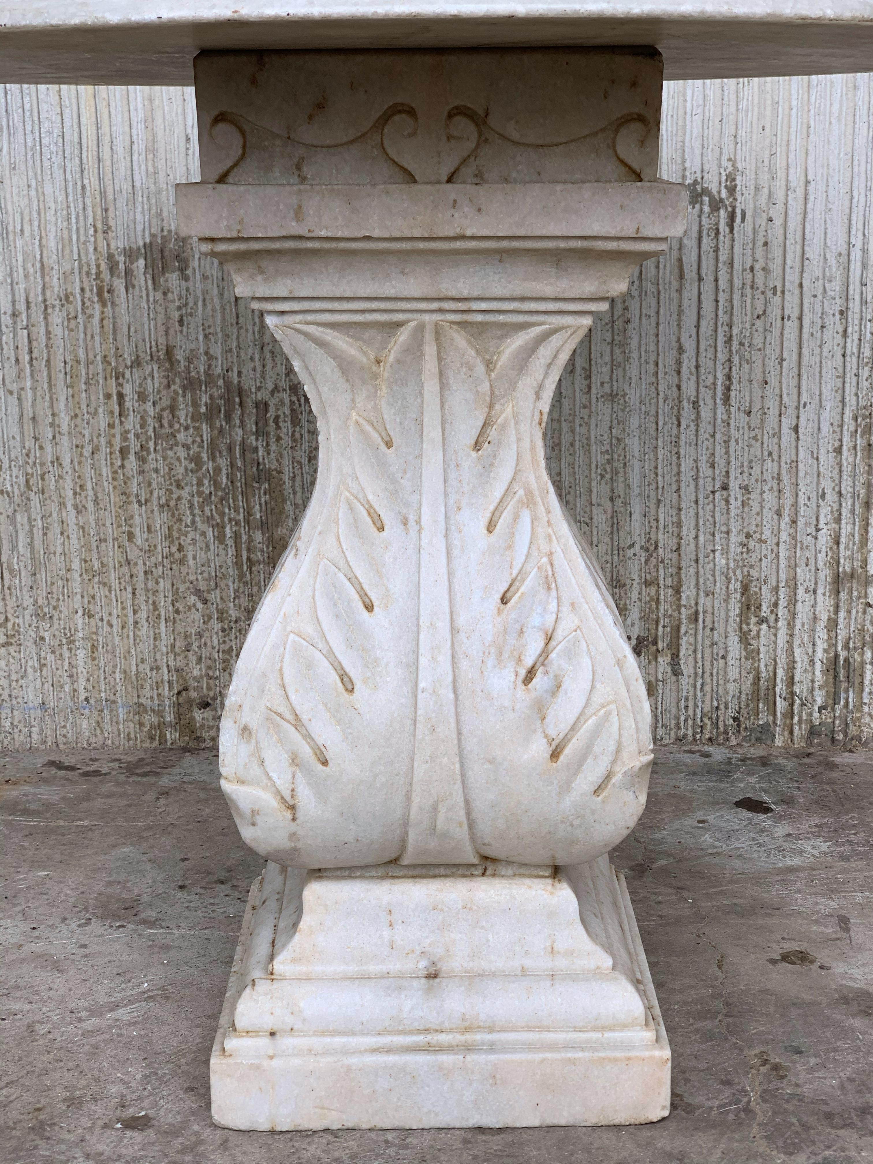 Carrara Marble 18th Century Italian Pietra Dura Marble-Top Table with Carved Carrara Pedestal