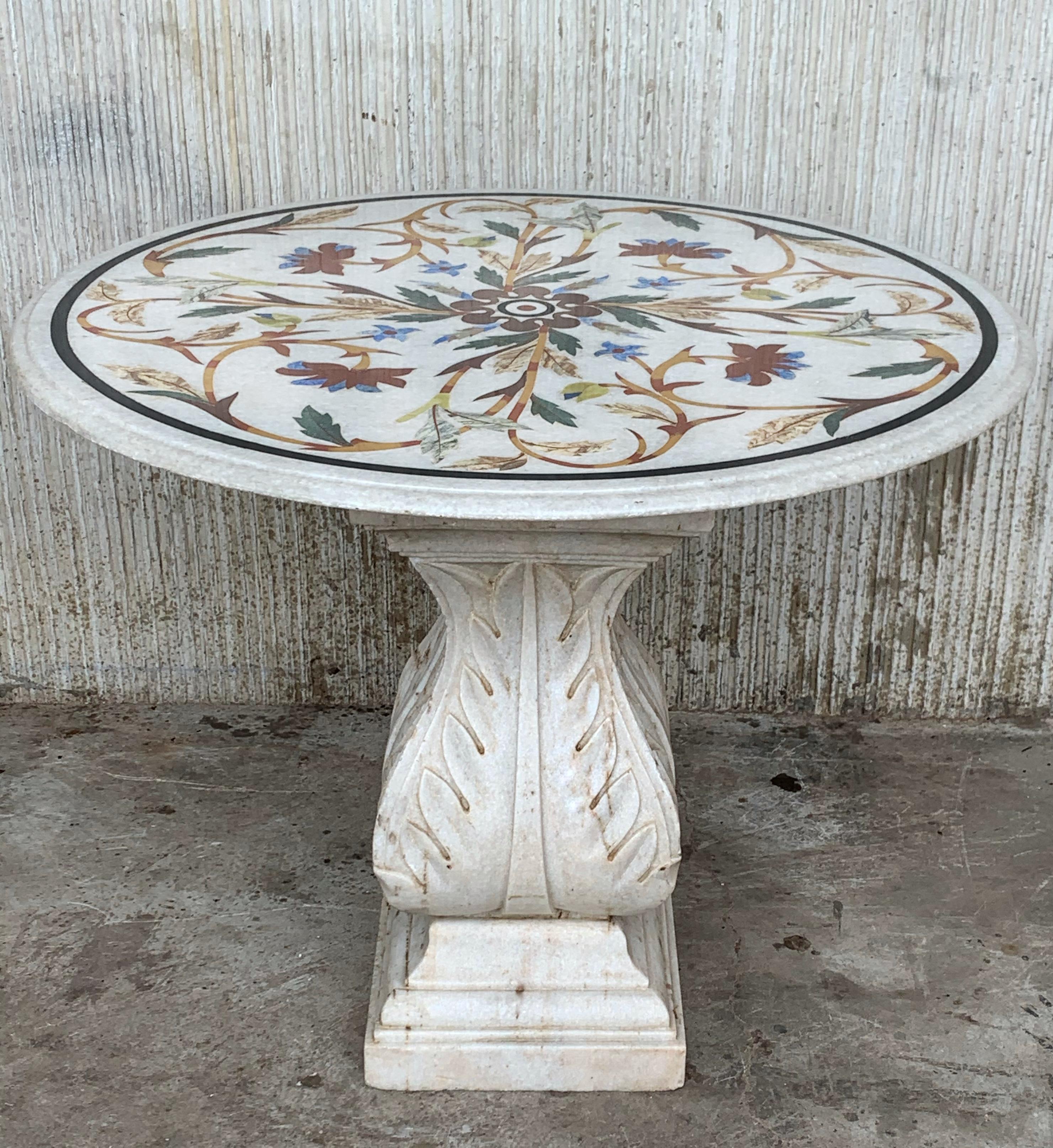 18th Century Italian Pietra Dura Marble-Top Table with Carved Carrara Pedestal 1
