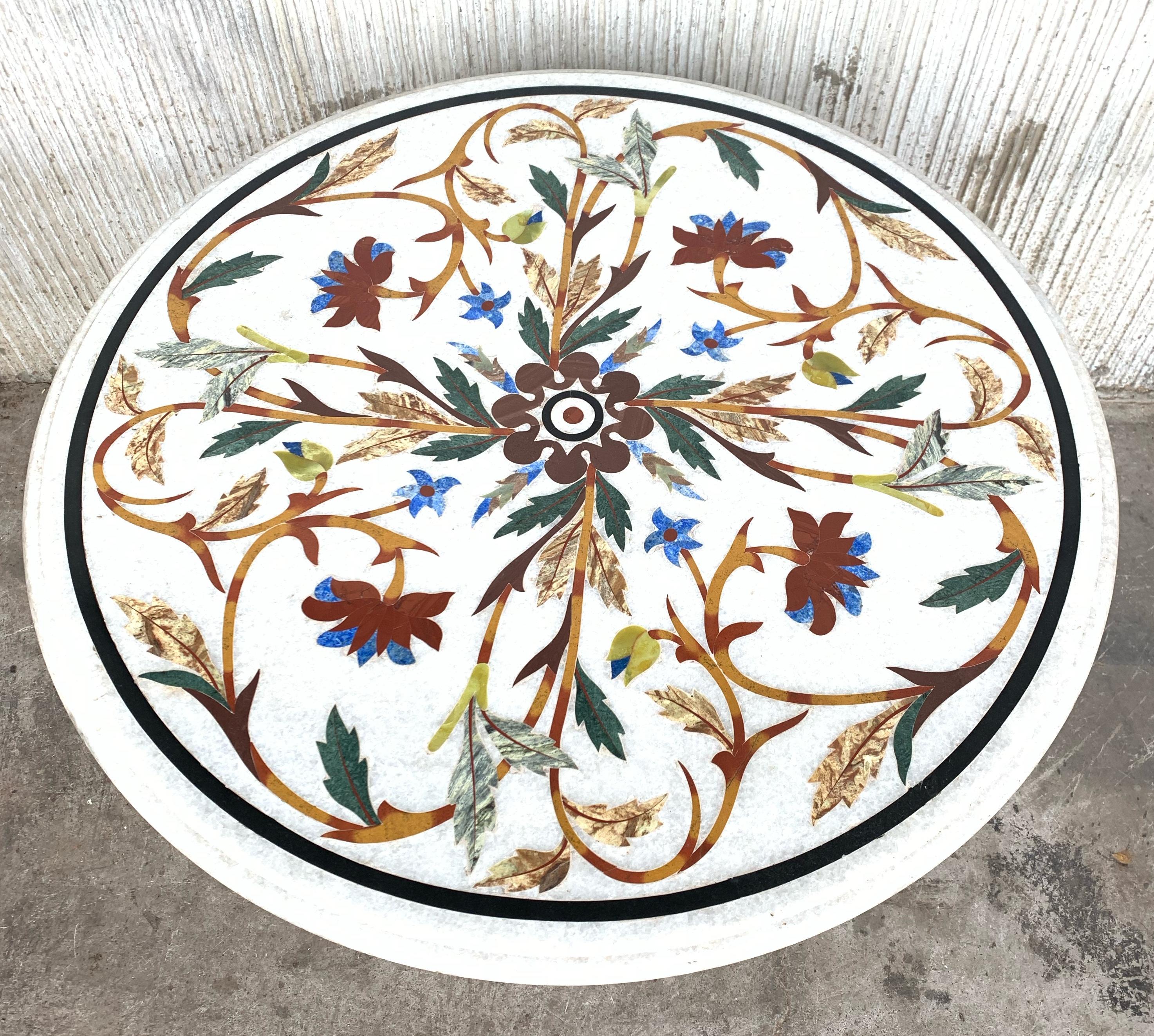 18th Century Italian Pietra Dura Marble-Top Table with Carved Carrara Pedestal 2