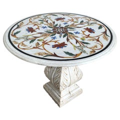 18th Century Italian Pietra Dura Marble-Top Table with Carved Carrara Pedestal