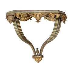 18th Century French Louis XIV Polychrome 
Faux Lapis Carved Wall-Mount Console