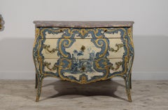 Antique 18th Century, Italian Polychrome Lacquered Wooden Chest of Drawers