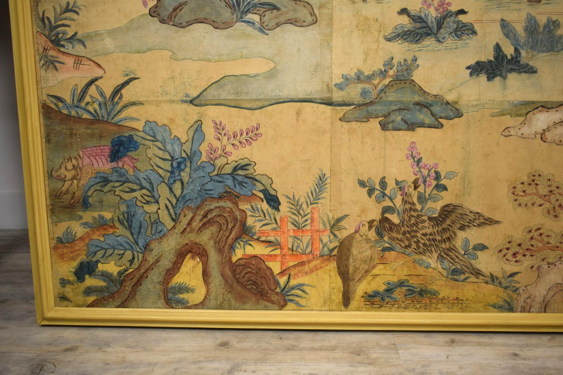18th Century, Italian Polychrome Tempera on Paper Chinoiserie Painting 1
