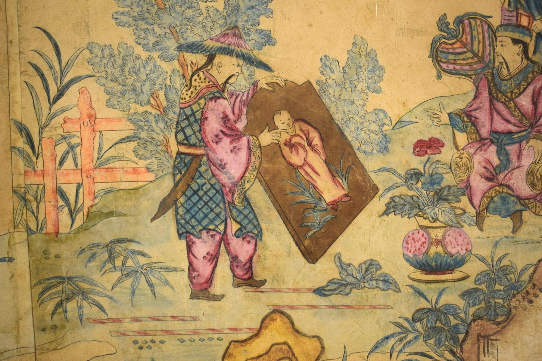 18th Century, Italian Polychrome Tempera on Paper Chinoiserie Painting 3