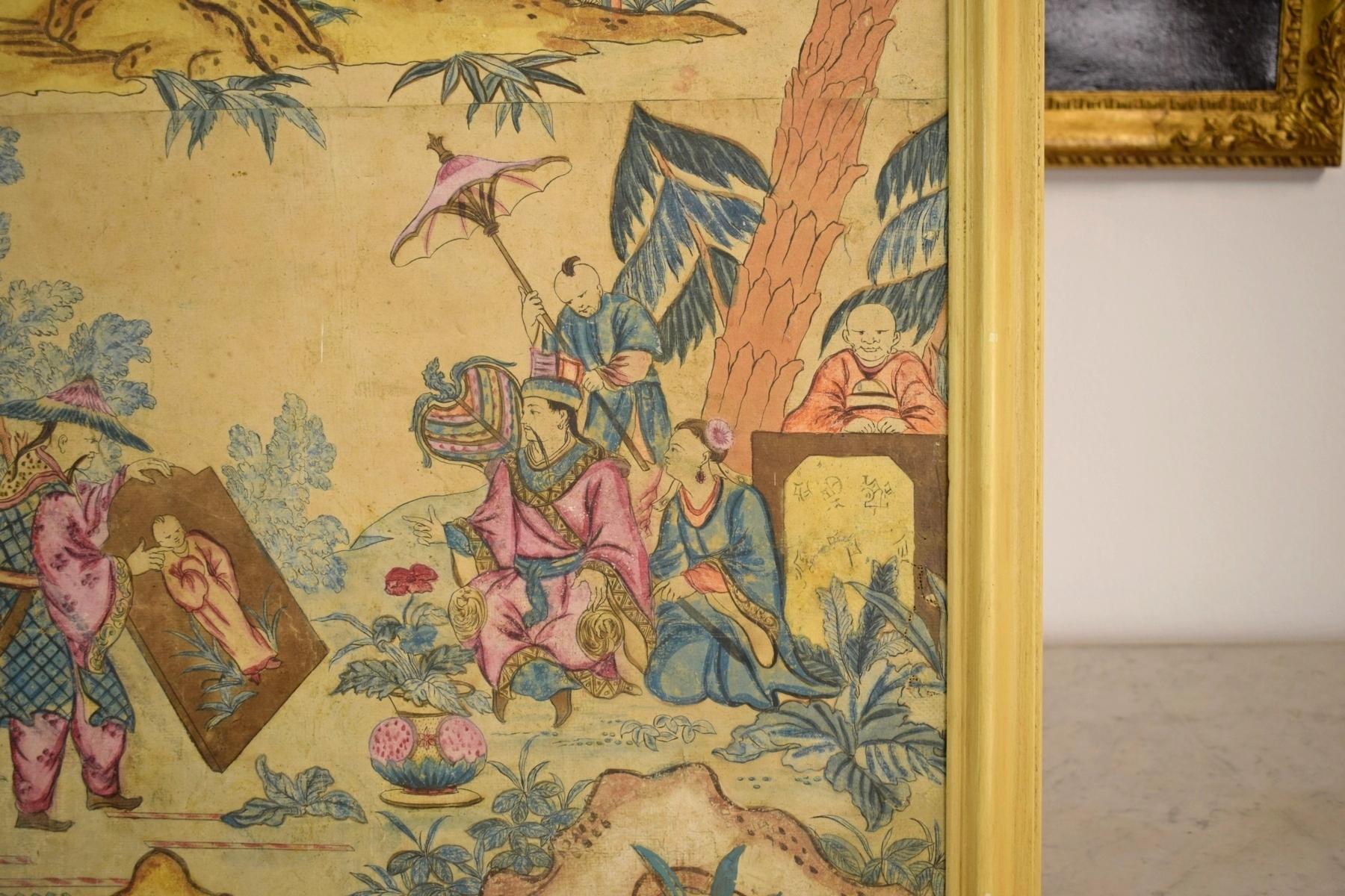 18th Century, Italian Polychrome Tempera on Paper Chinoiserie Painting 4
