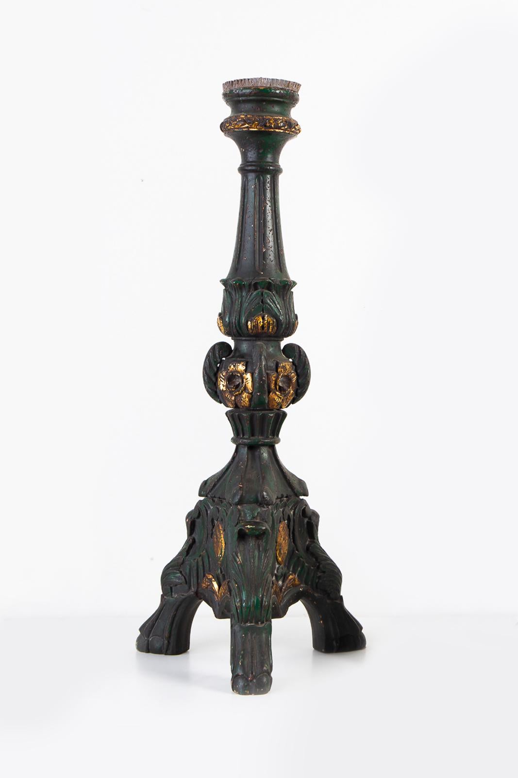 Wood 18th Century Italian Polychromed Altar Candlesticks For Sale