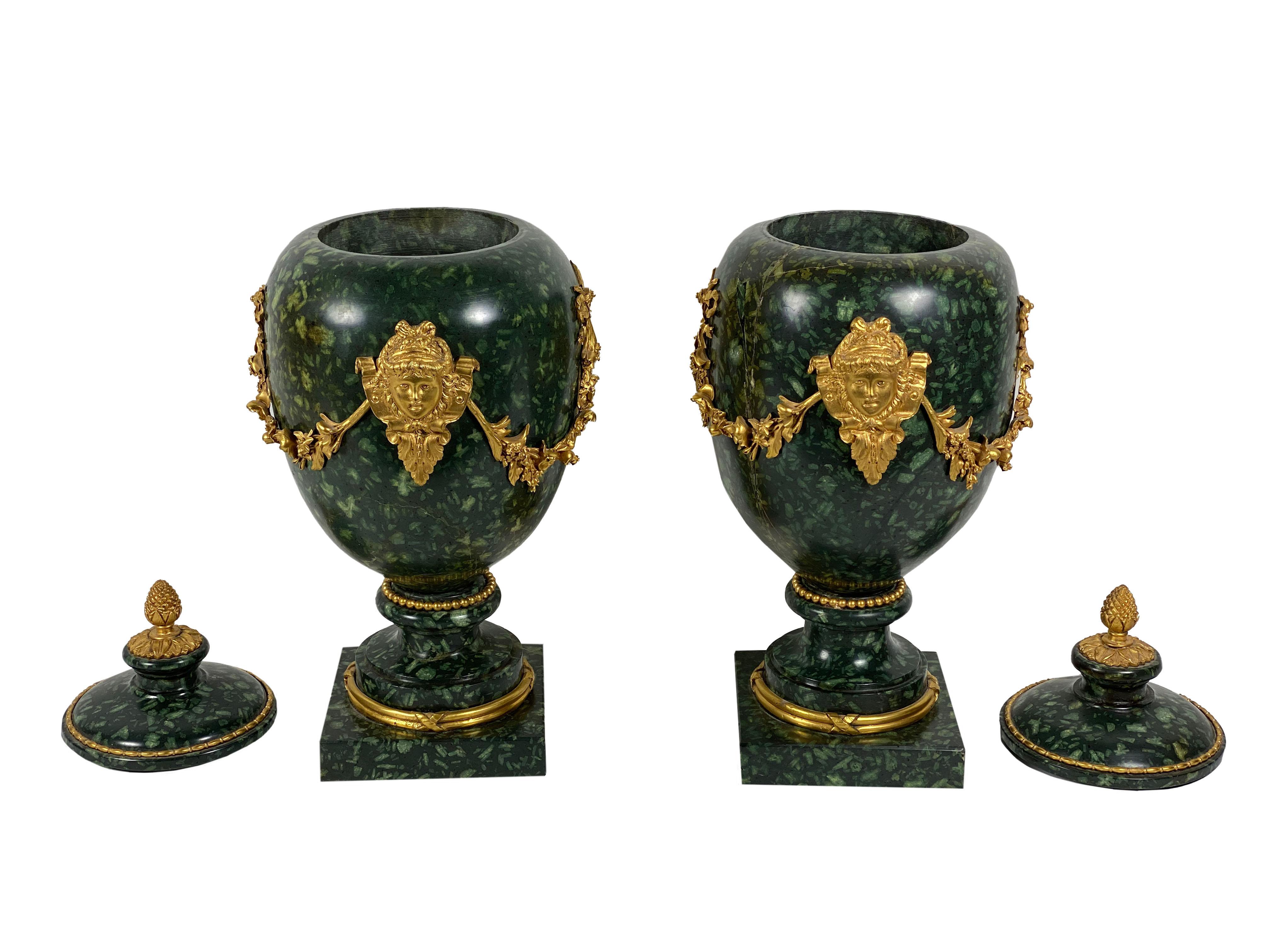 18th Century Italian Porphyry Vases with Bronze Dore Mounts, a Pair In Good Condition In Dallas, TX