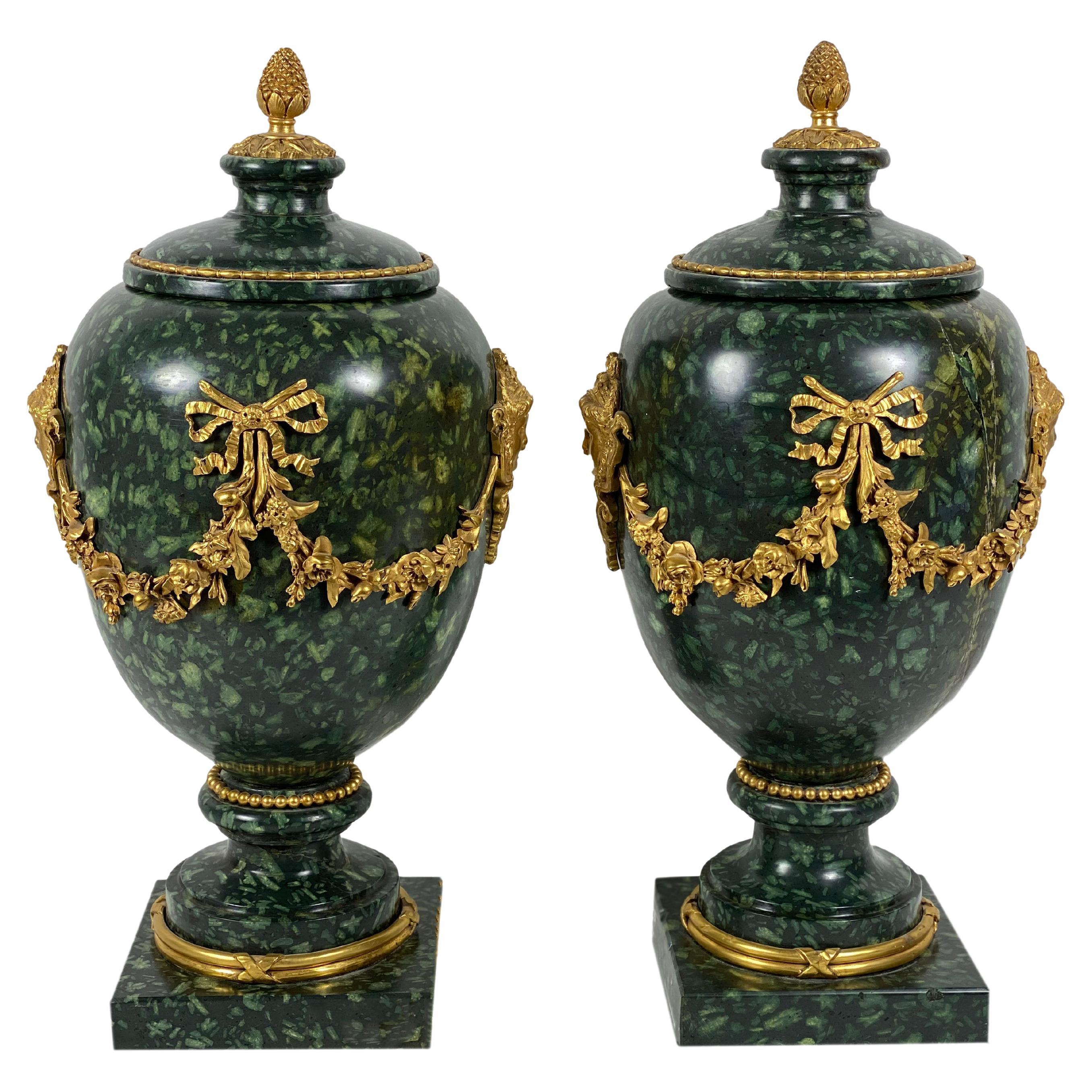 18th Century Italian Porphyry Vases with Bronze Dore Mounts, a Pair