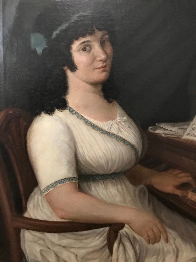 Neoclassical 18th Century Italian Portrait of a Female Piano Player, Signed and Dated