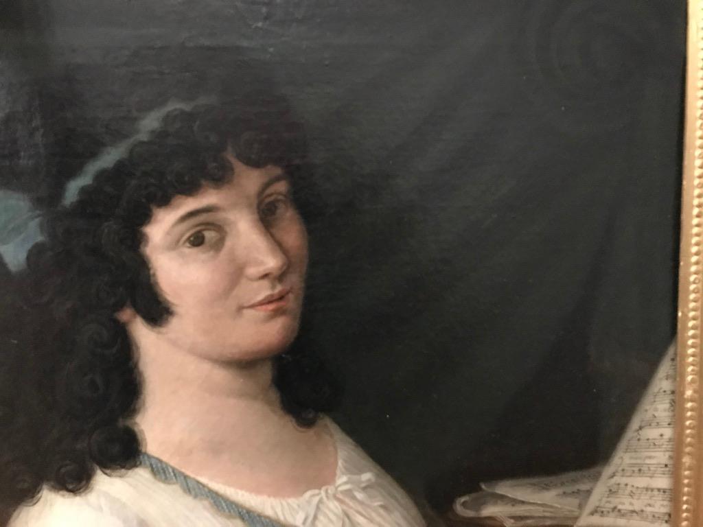 Hand-Painted 18th Century Italian Portrait of a Female Piano Player, Signed and Dated