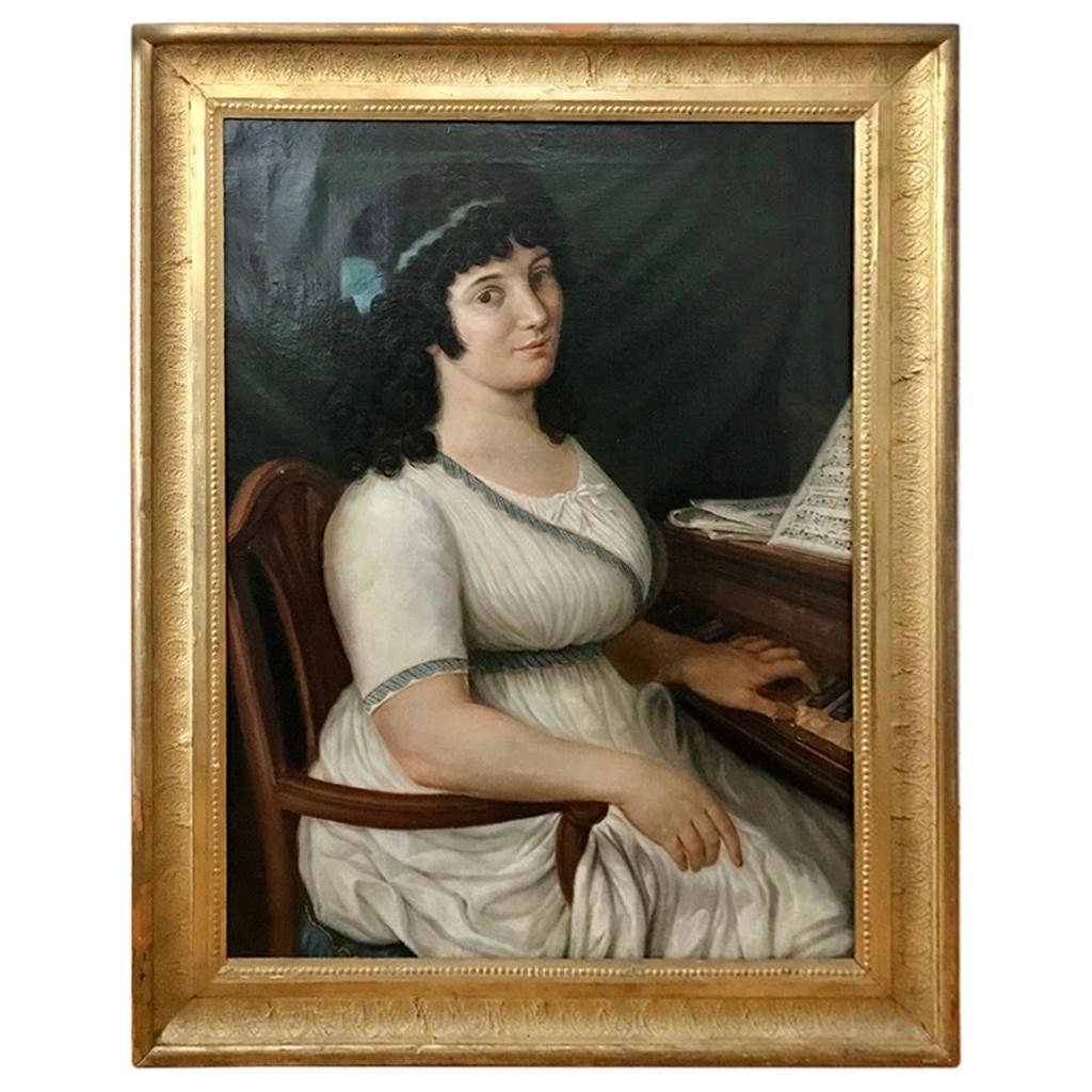 18th Century Italian Portrait of a Female Piano Player, Signed and Dated