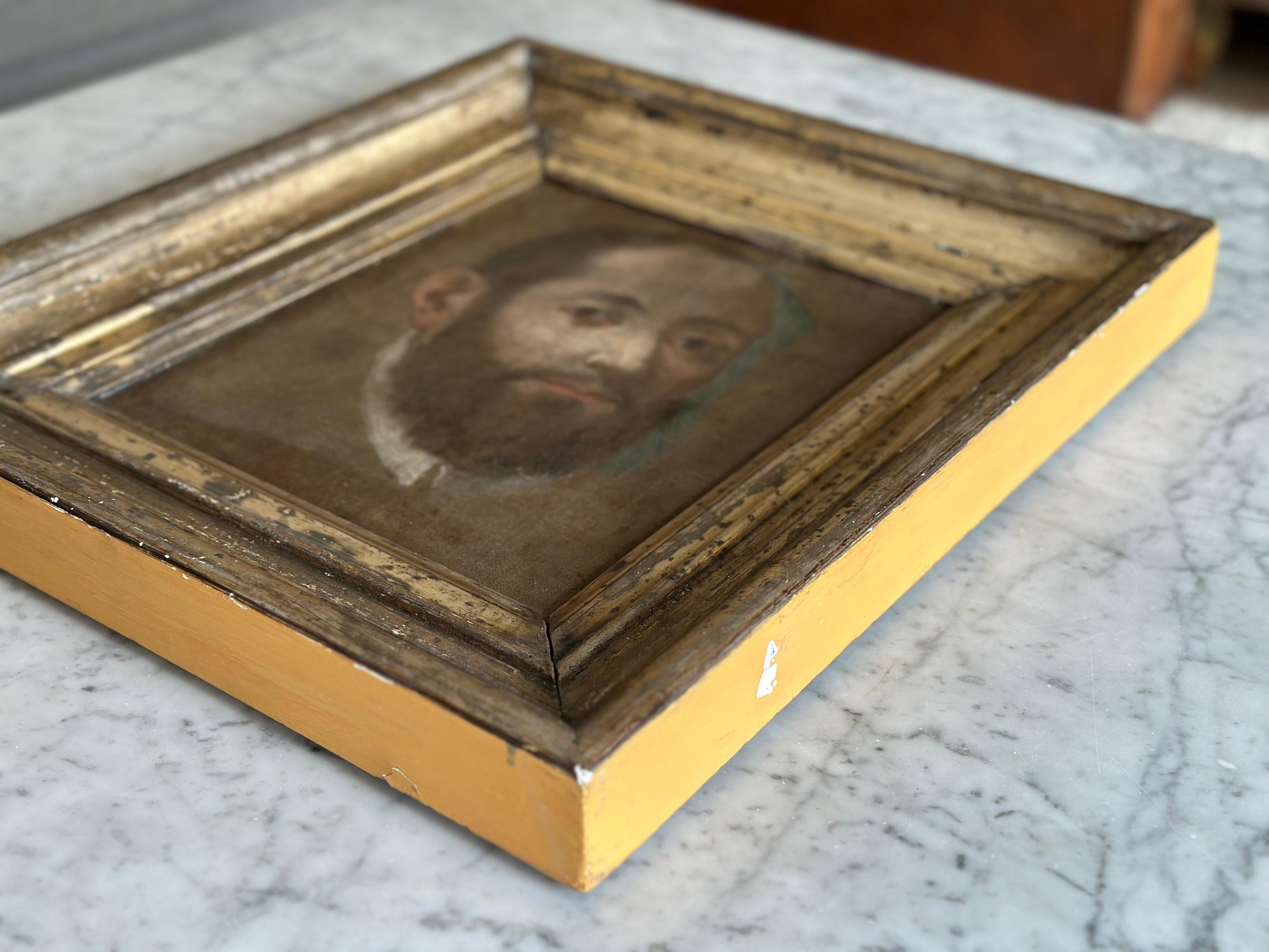 Portrait italien du XVIIIe siècle d'un gentilhomme avec cadre doré 