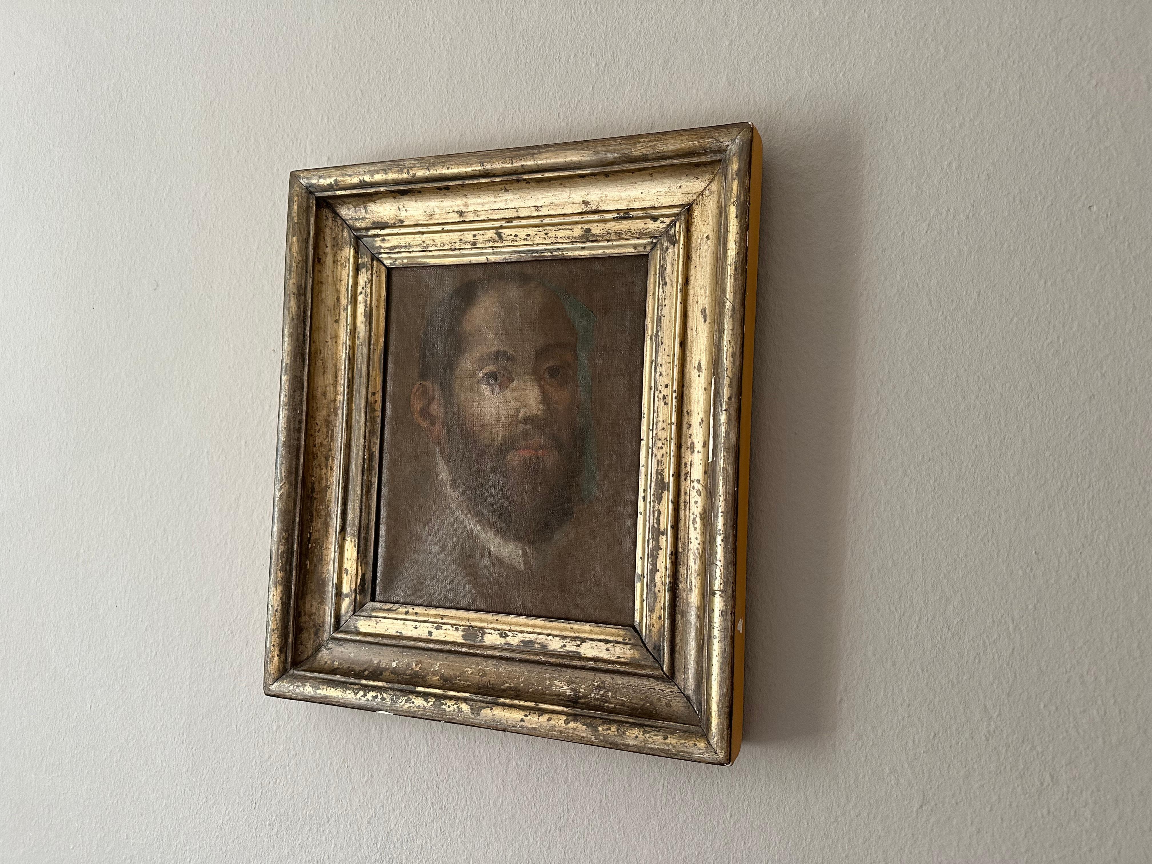 Portrait italien du XVIIIe siècle d'un gentilhomme avec cadre doré 