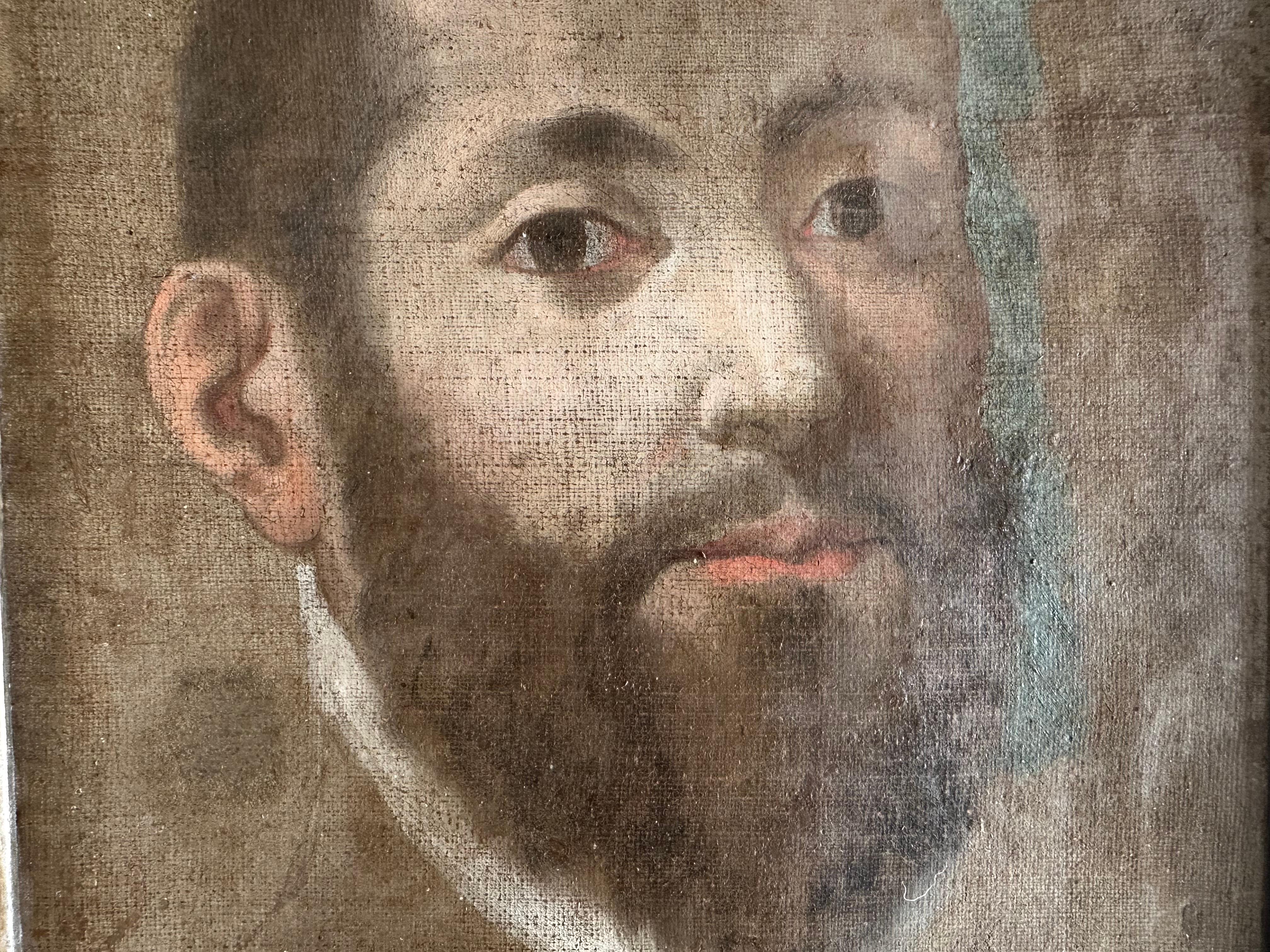 Baroque Portrait italien du XVIIIe siècle d'un gentilhomme avec cadre doré 
