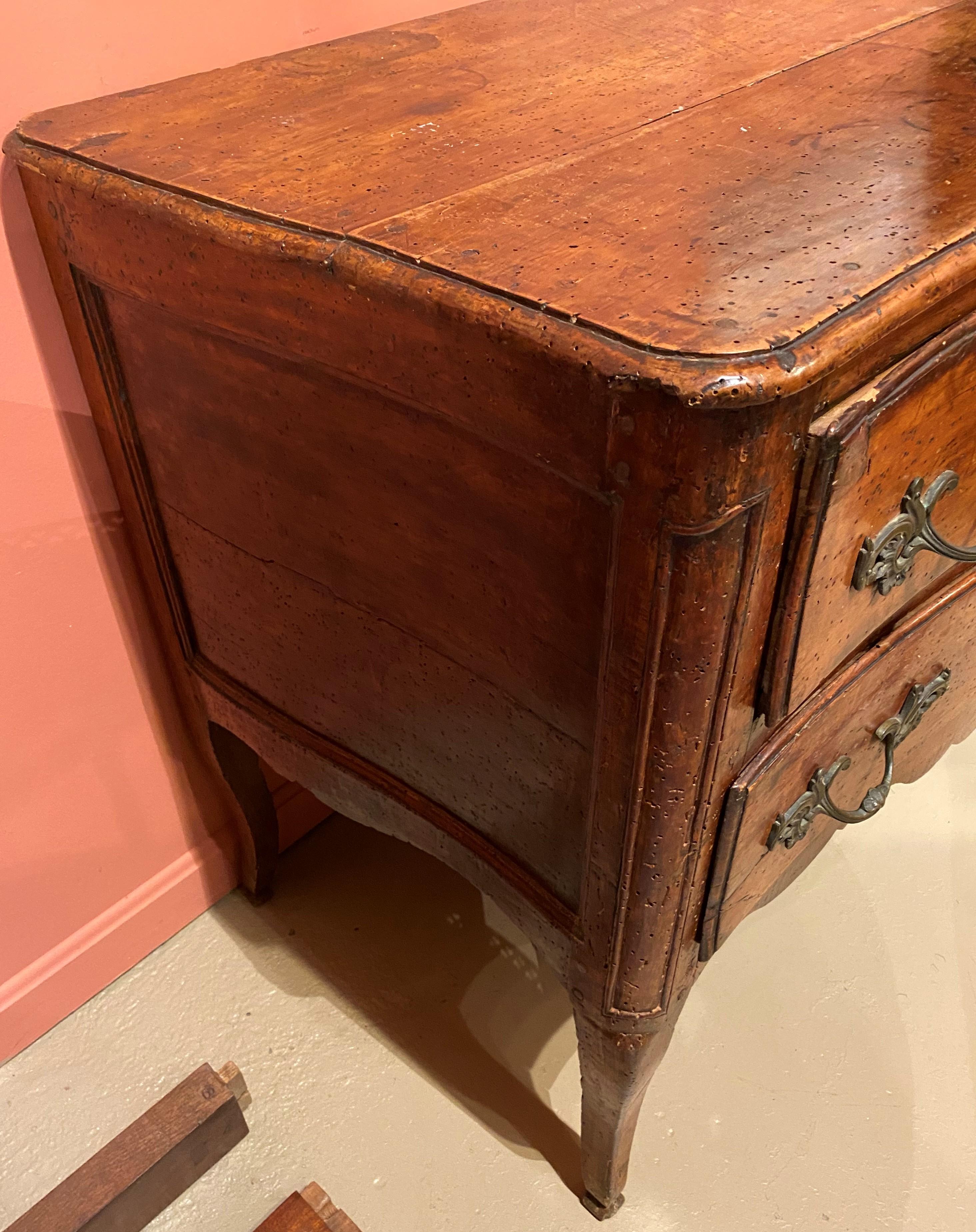 Hand-Carved 18th Century Italian, Probably Venetian Walnut Two Drawer Commode