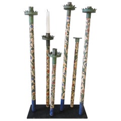 18th Century Italian Procession Candlesticks, Hand Painted, Very Rare Item