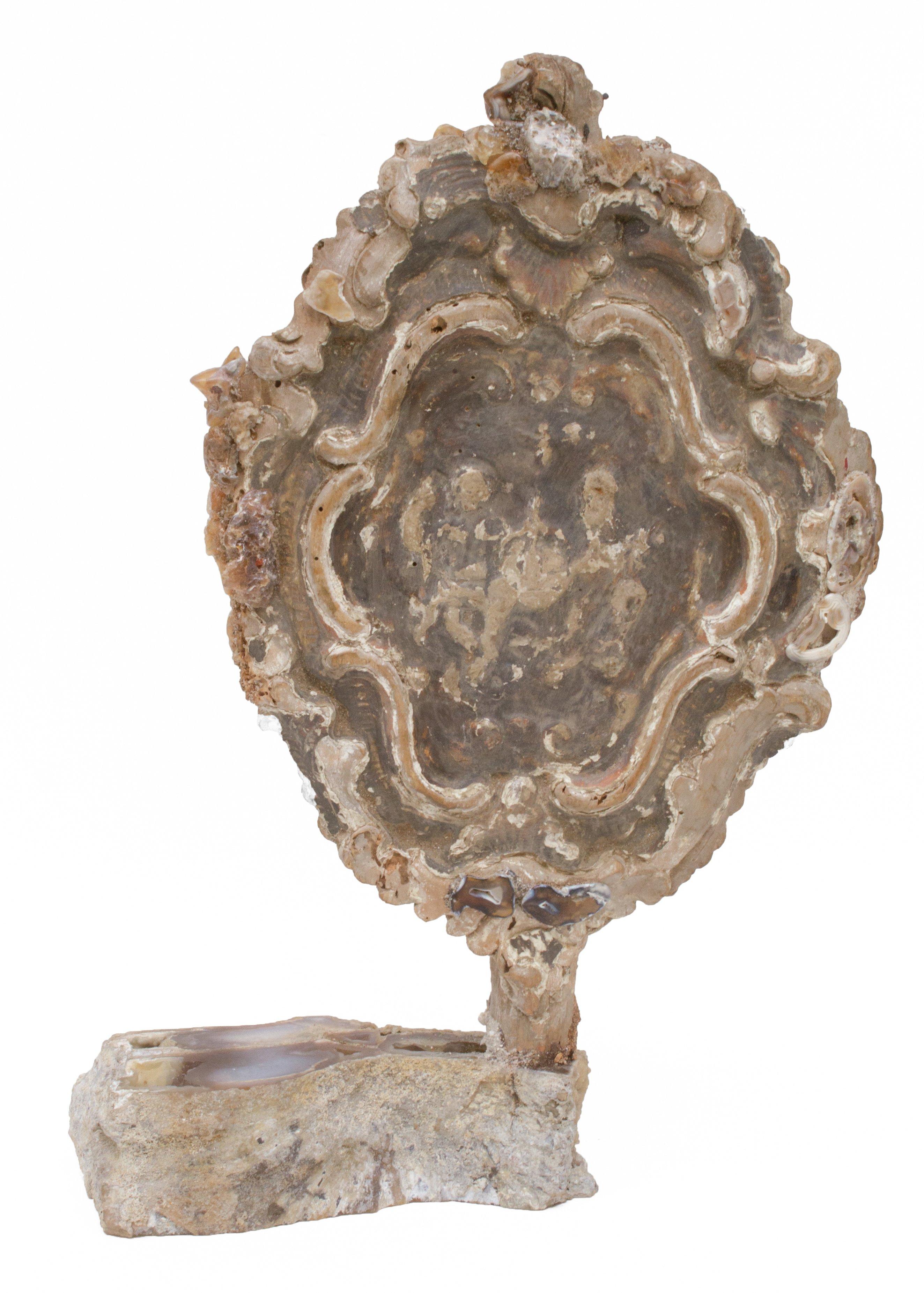 Rococo 18th Century Italian Processional Finial with Polished Agate Coral on an Agate For Sale