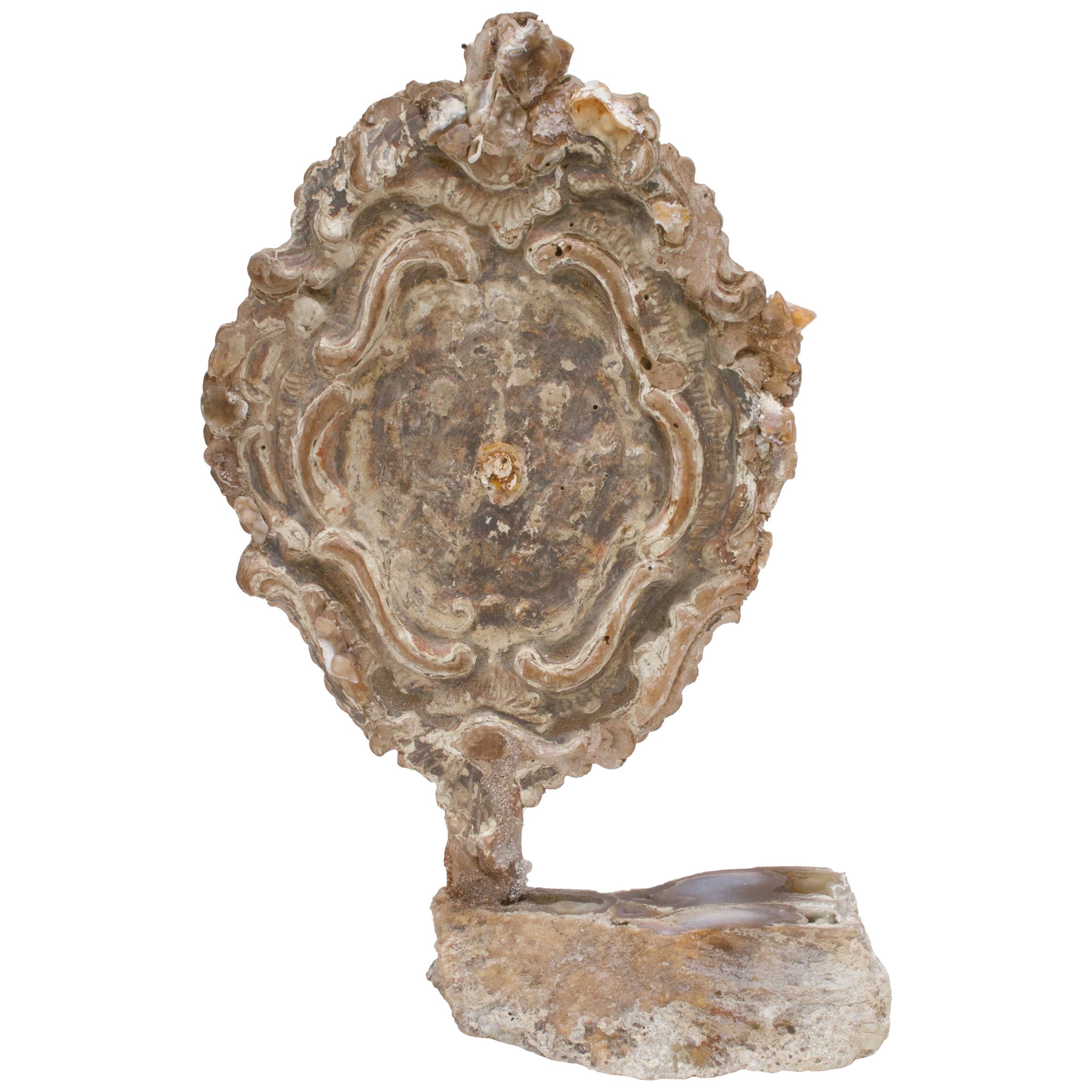 18th Century Italian Processional Finial with Polished Agate Coral on an Agate