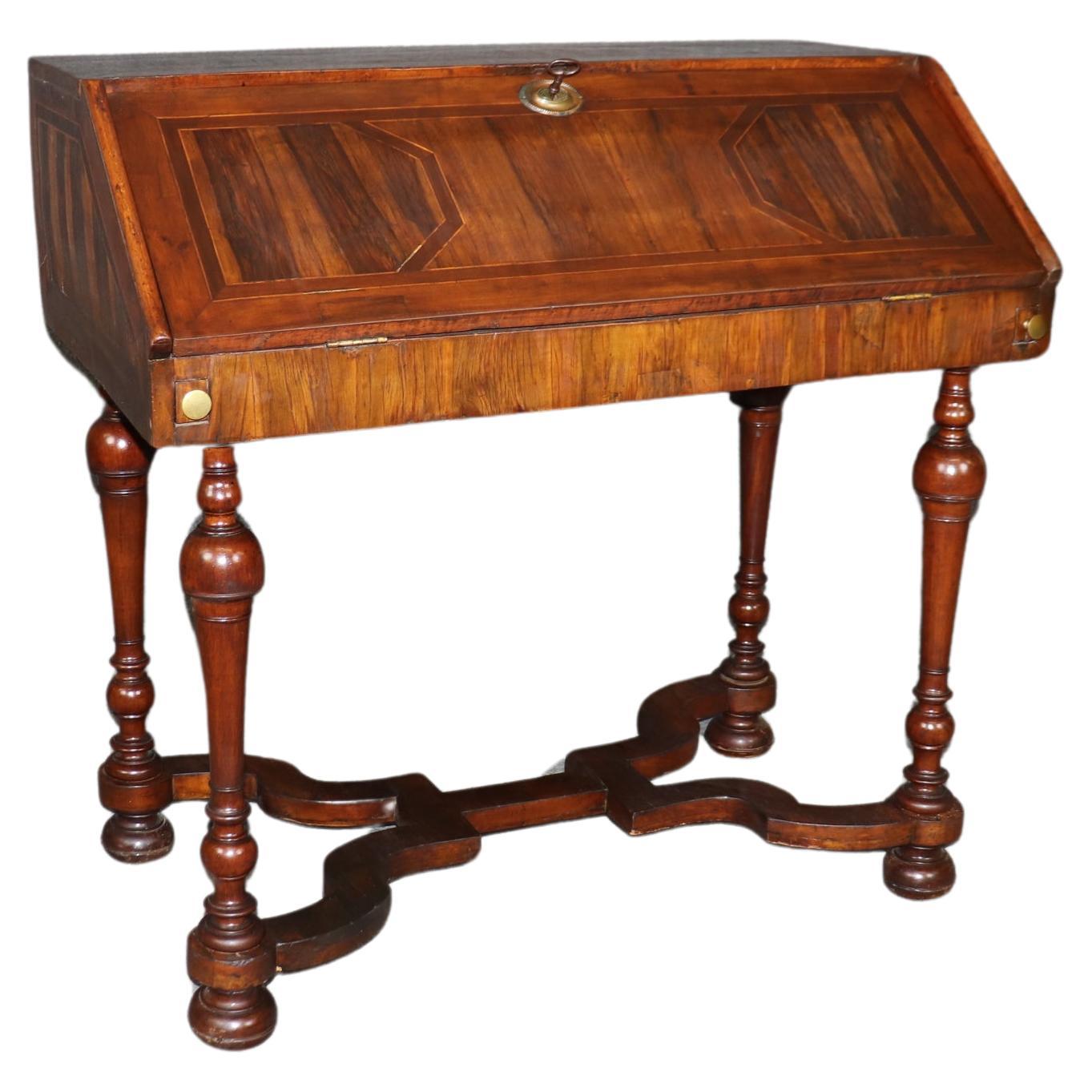 18th Century Italian Provincial Circassian Walnut Secretary Slant-lid Desk 