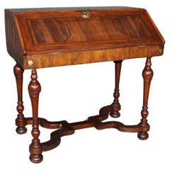 Antique 18th Century Italian Provincial Circassian Walnut Secretary Slant-lid Desk 
