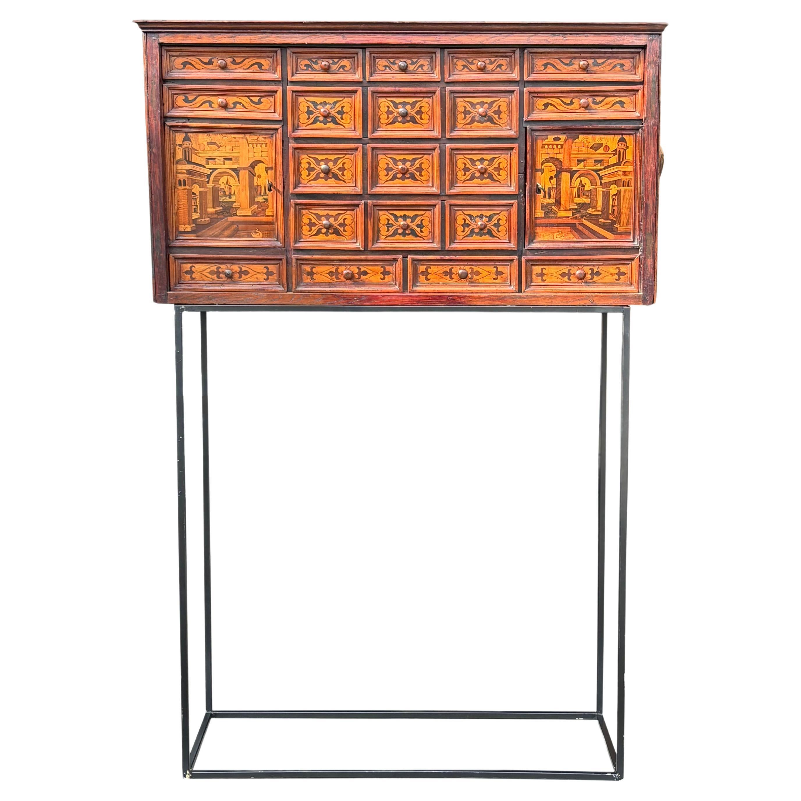18th Century Italian Provincial Marquetry Cabinet on Stand