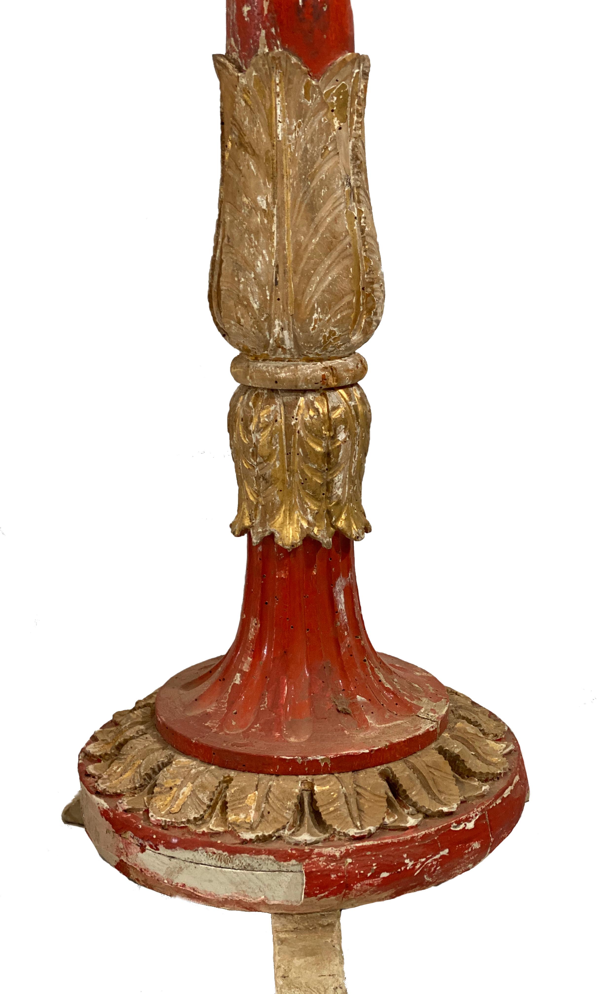 18th Century Italian Red Altar Sticks with Putti Detail In Good Condition In Round Top, TX