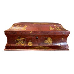 18th Century Italian Red Chinoiserie Tea Caddy Box